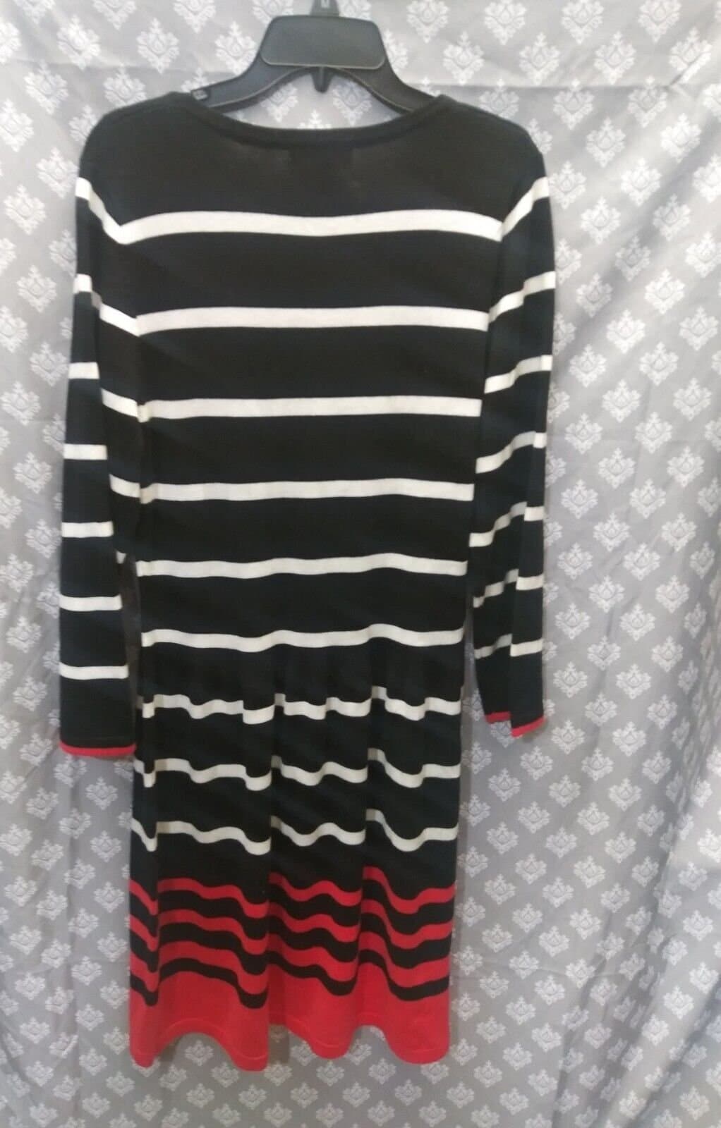 Studio One Dress, Size XL, Sweater Dress, Black with White and Red Stripes - Thumbnail 3