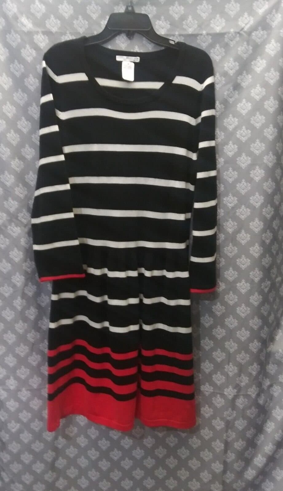 Studio One Dress, Size XL, Sweater Dress, Black with White and Red Stripes - Image 1