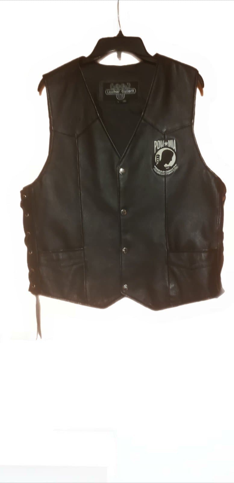 Leather Gallery. Large. Black Leather Biker Vest. - Thumbnail 2