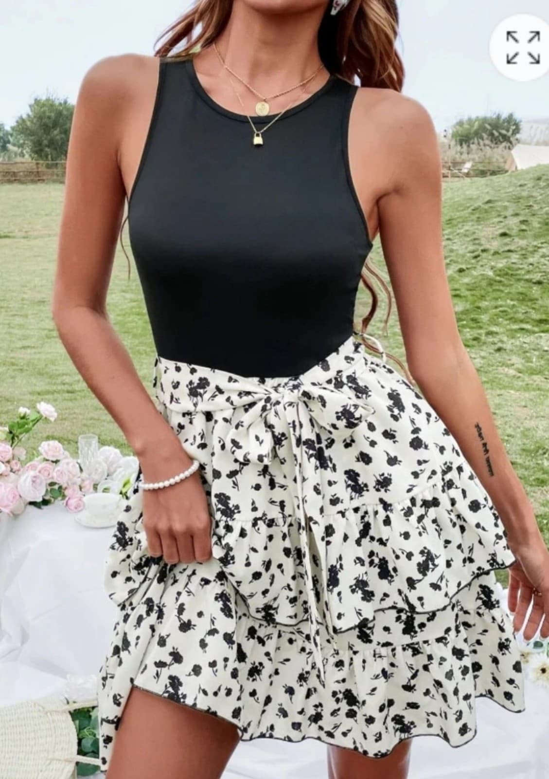 Emery Rose. Plain and Floral Contrast Dress. Size Medium. Never Worn. - Image 1