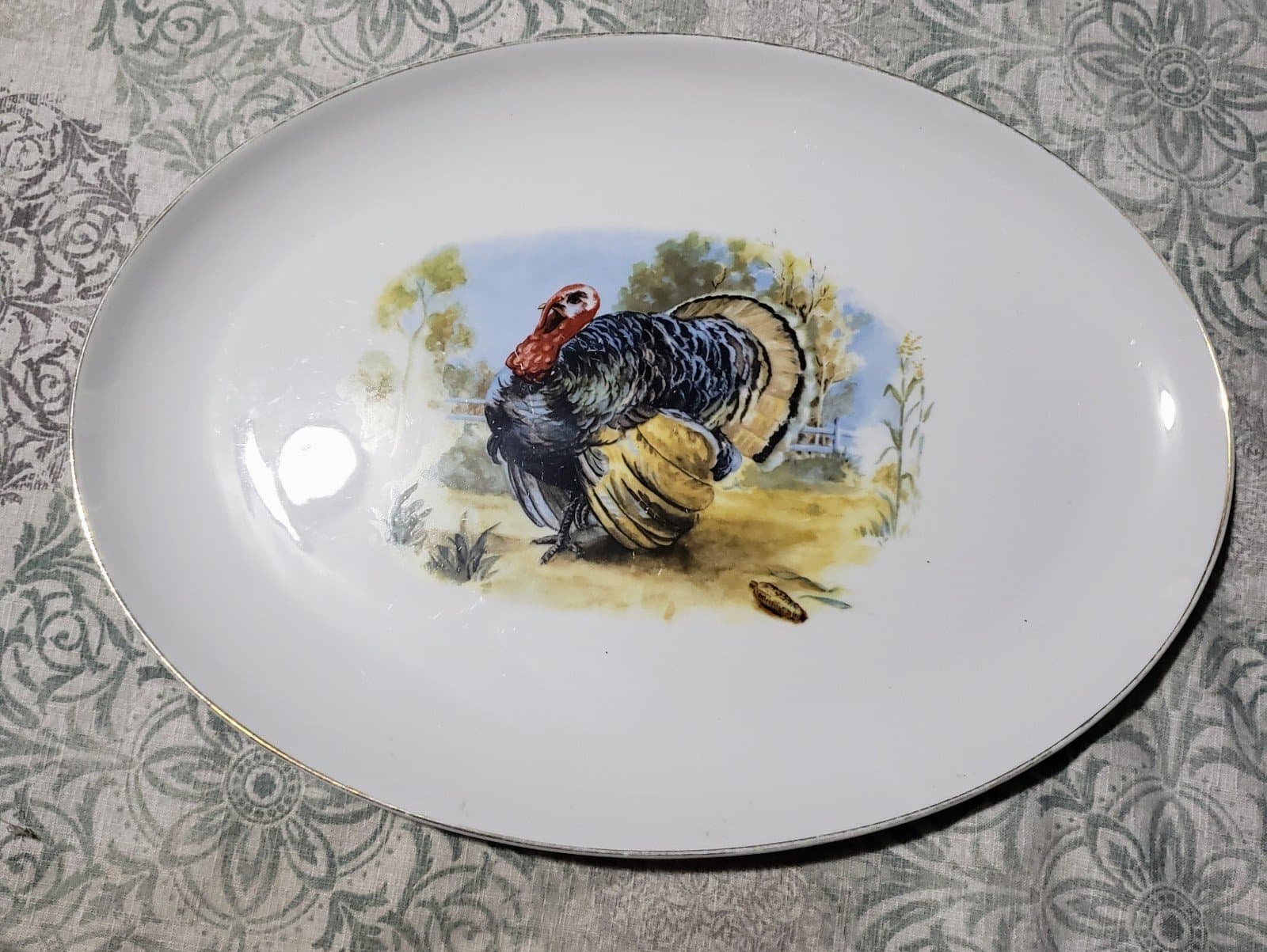 Vintage Thanksgiving Turkey Platter Royal Castle Fine China Hand painted Turkey - Image 1
