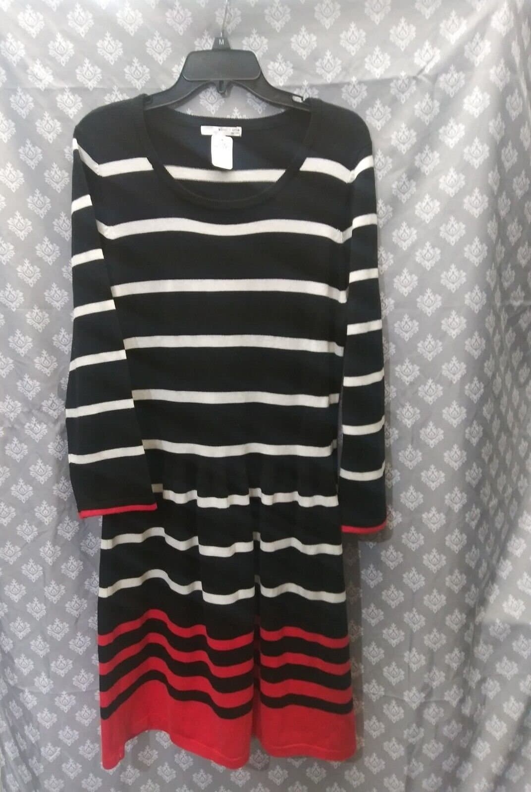 Studio One Dress, Size XL, Sweater Dress, Black with White and Red Stripes - Thumbnail 2