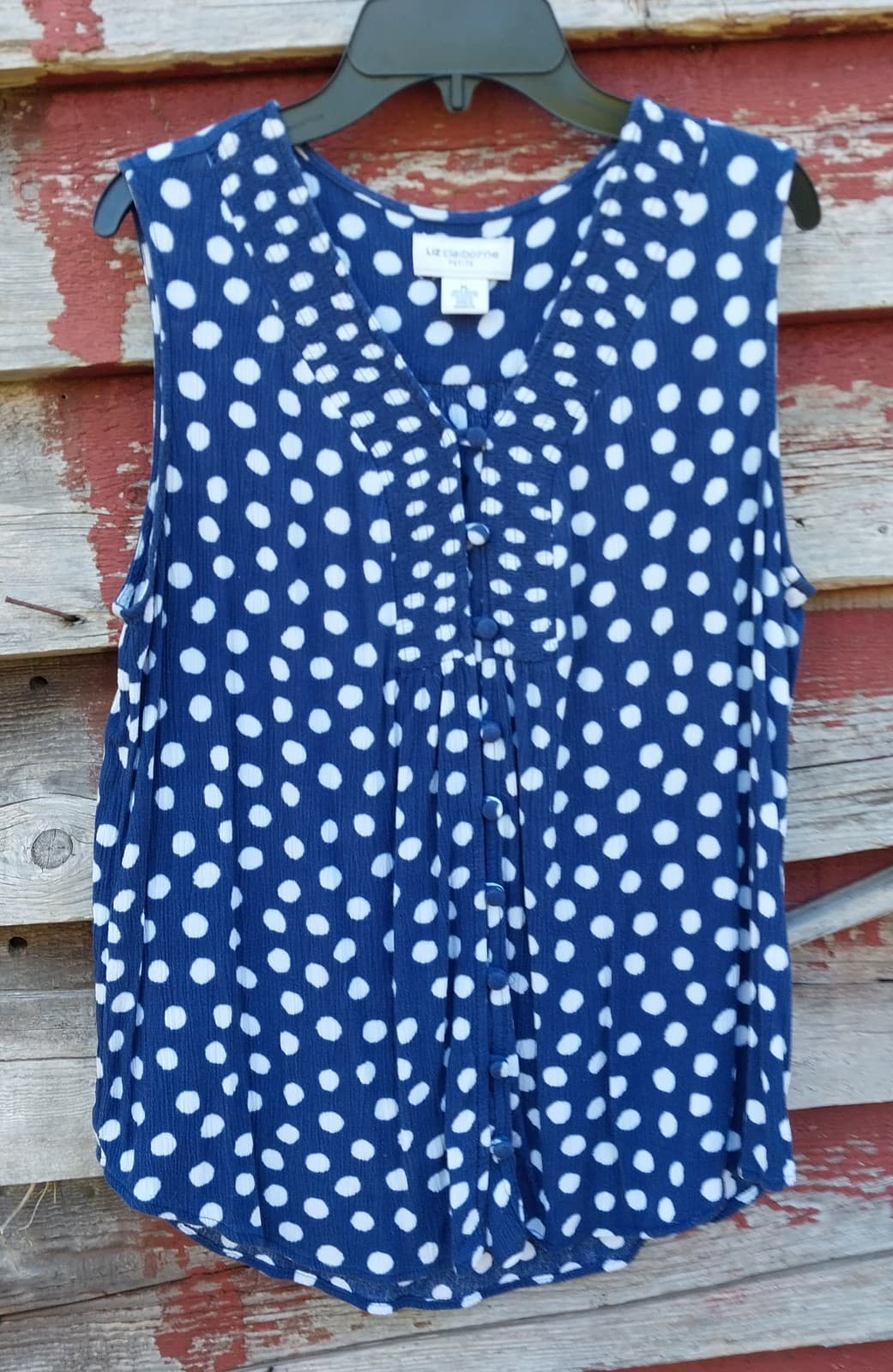 Liz Claiborne Tank Top Navy Blue & White Dot. Size PL - Image 1