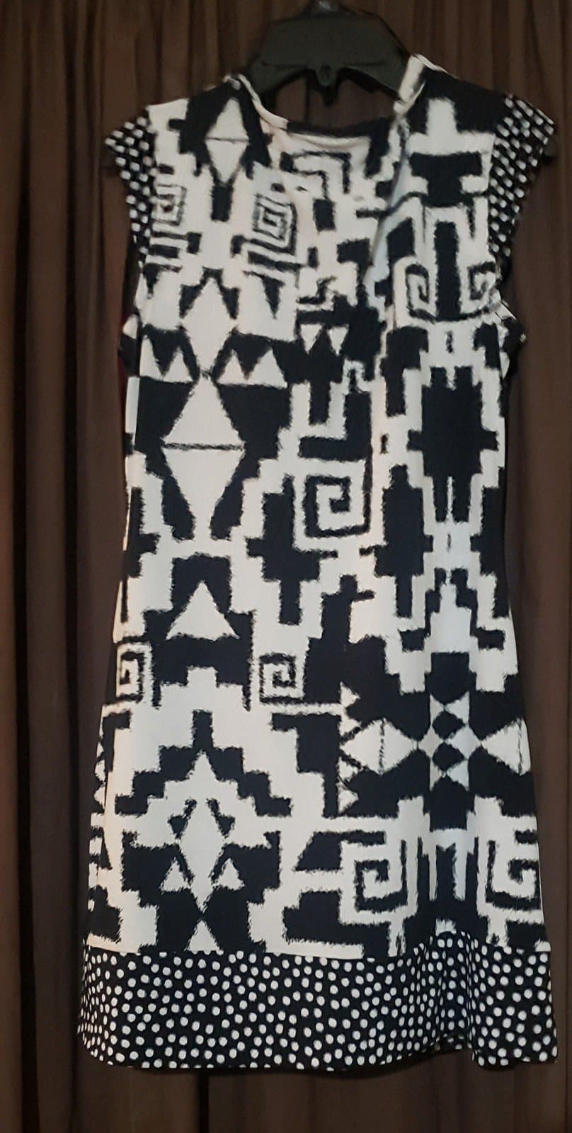 Alfani geometric print black & white tunic top dress, polka dot print details, - Thumbnail 3
