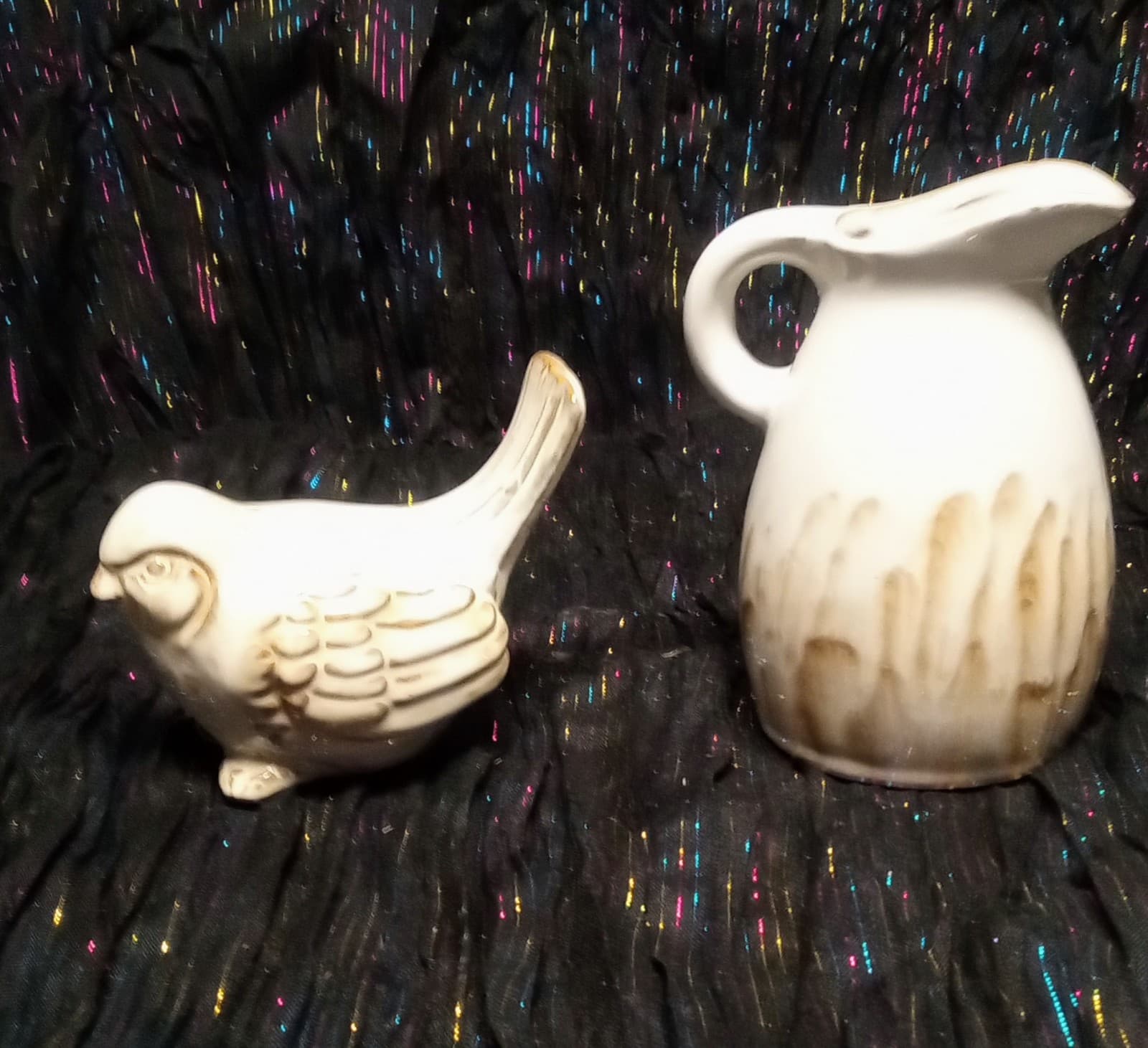 Vintage White And Gold 6" Pitcher & Matching Bird Figurine 4" - Image 1