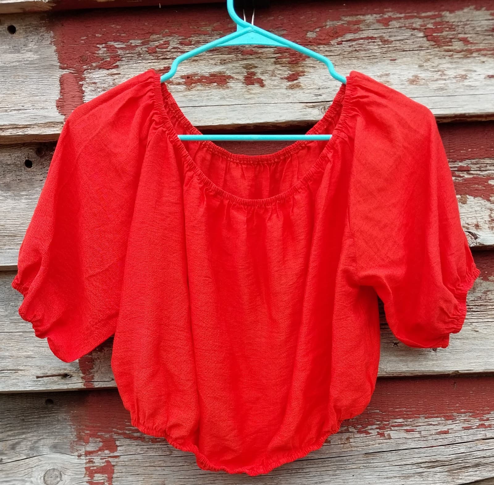 Bright Color Puff Sleeve Off Shoulders Top. Youth Size XL - Image 1