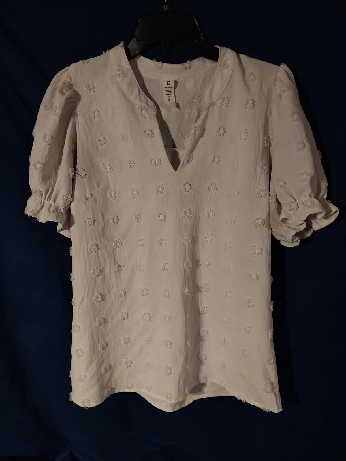 B Swiss Dot Puff Sleeve Top. Color White. Size Small - Image 1