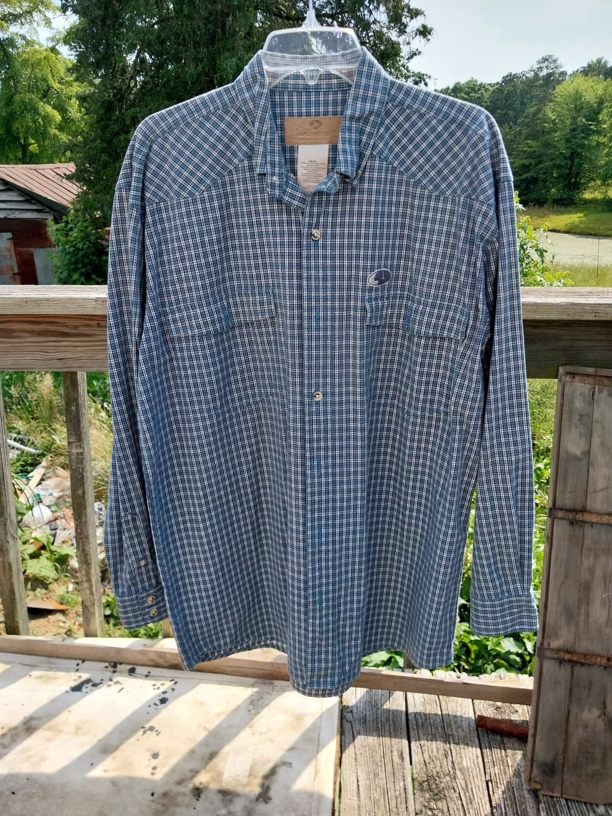 Mossy Oak Mens Blue White Collared LS Big Sky Western Shirt Size Large - Image 1