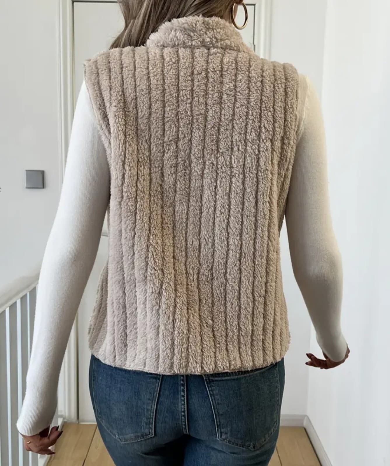 Shein Elegant Flannel Waterfall Collar Vest - Sleeveless, Open Front,Size Medium - Thumbnail 3