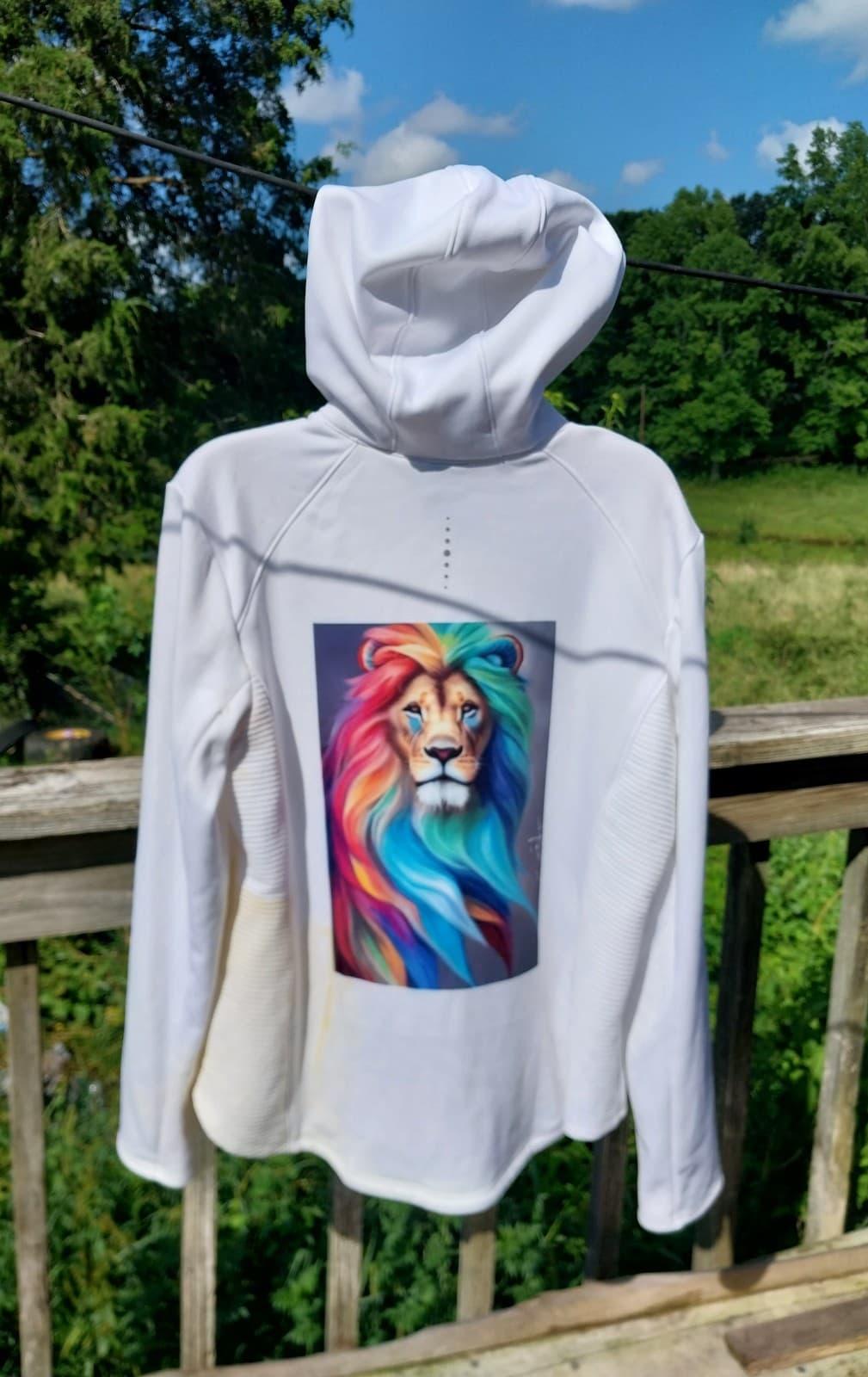Tek Gear, White Hoodie With Colorful Lion On The Back. - Image 1