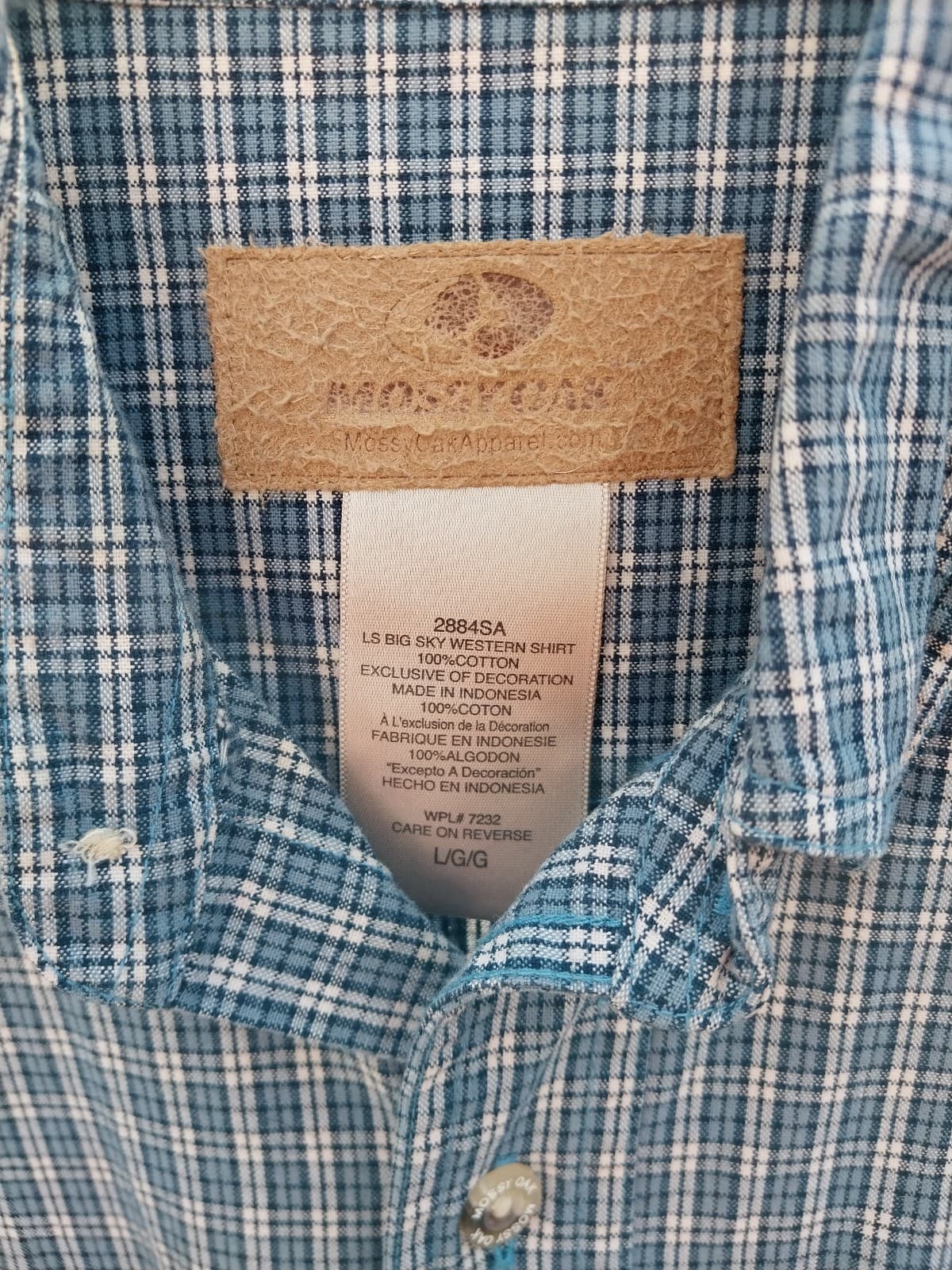 Mossy Oak Mens Blue White Collared LS Big Sky Western Shirt Size Large - Thumbnail 2