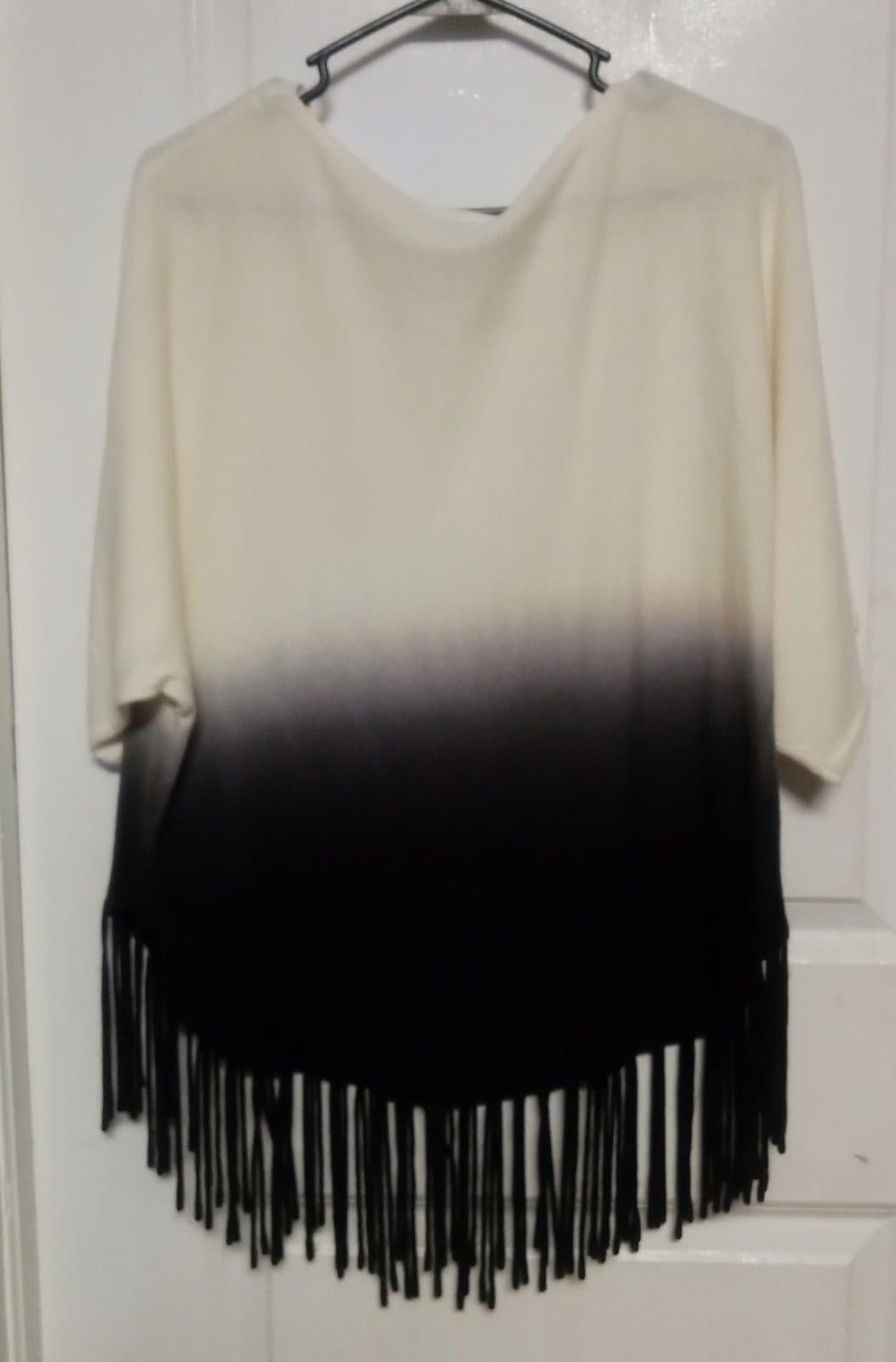 New Directions Women’s L Top White & Black Blue Tassel Fringe - Thumbnail 3