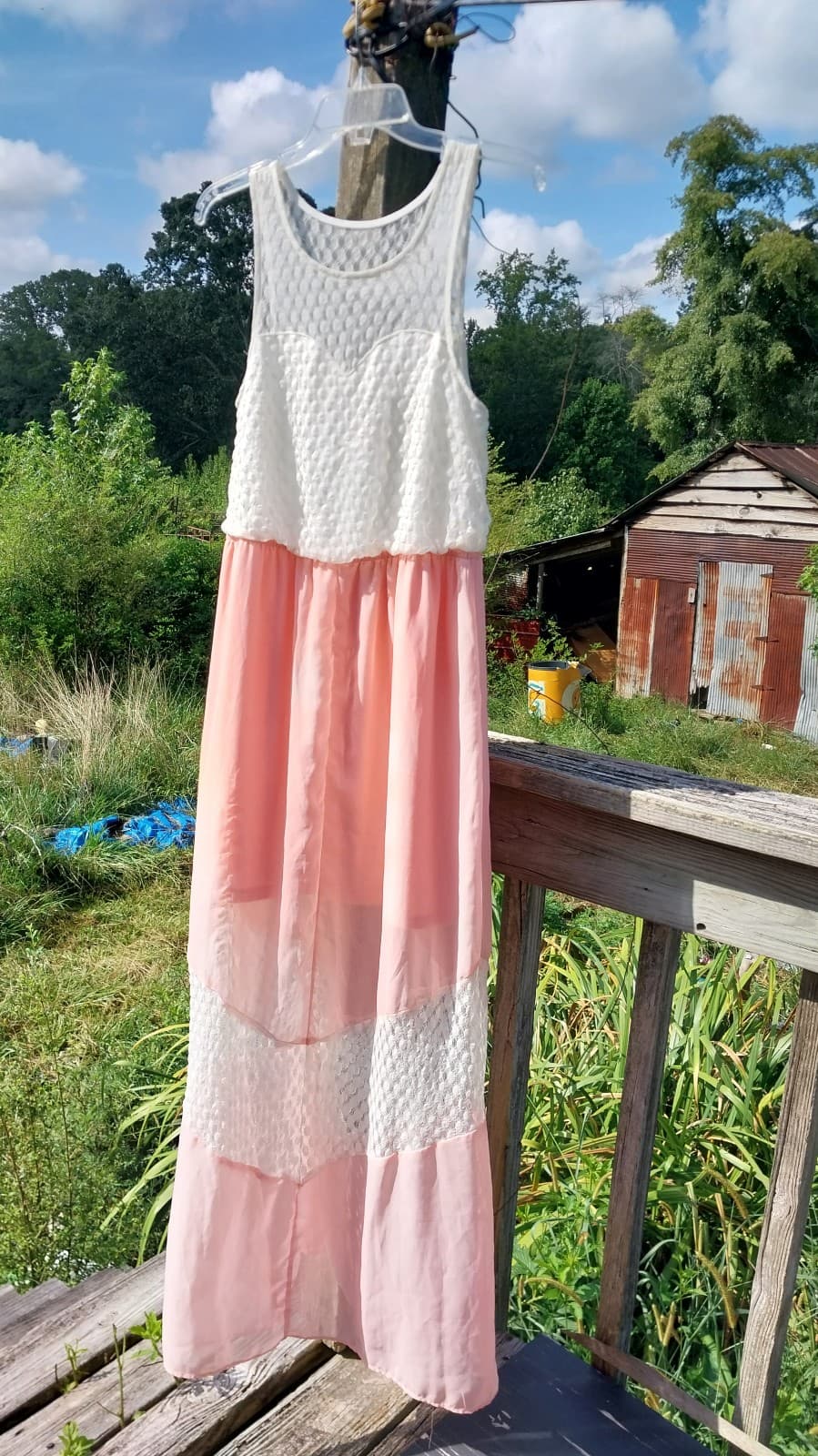No Boundaries. Sleeveless Peach Color Dress With White Lace. Size Large(11-13) - Thumbnail 2