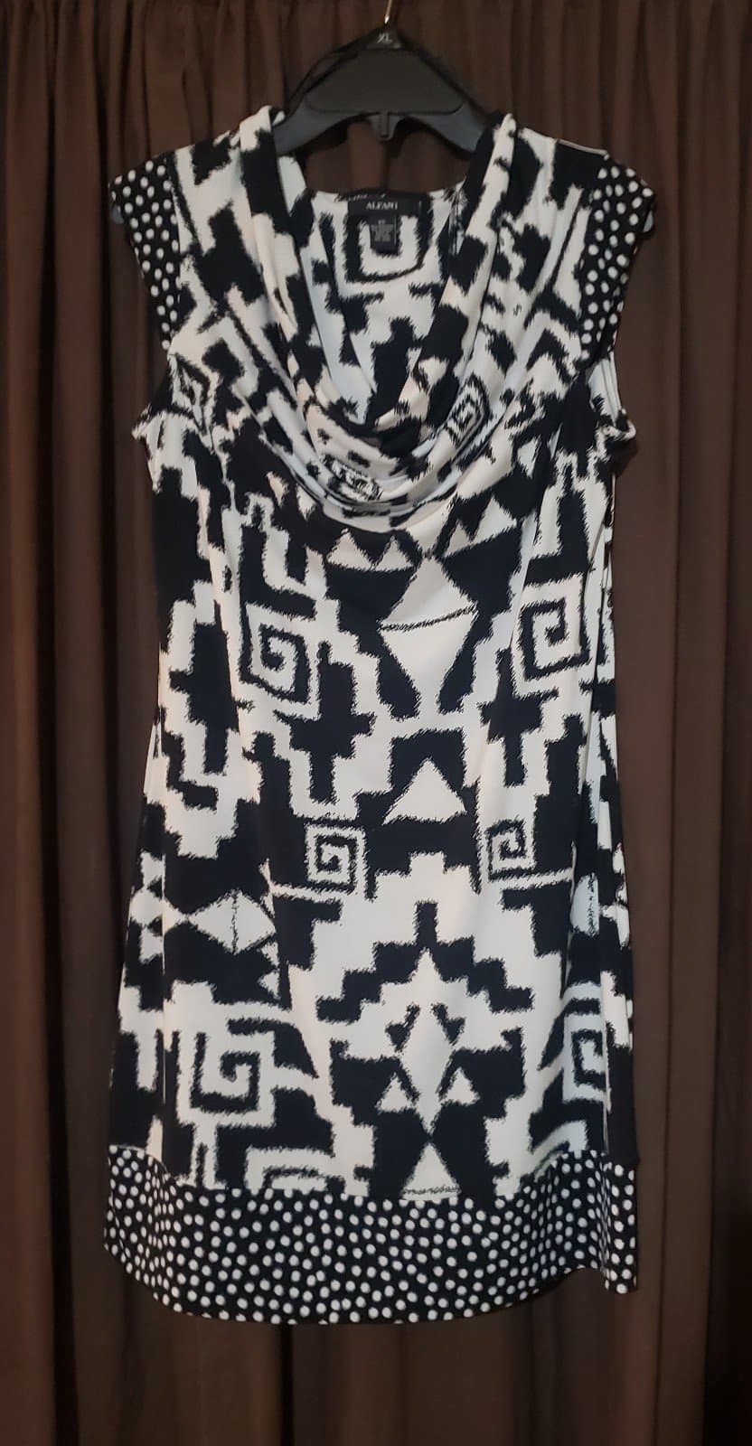 Alfani geometric print black & white tunic top dress, polka dot print details, - Image 1