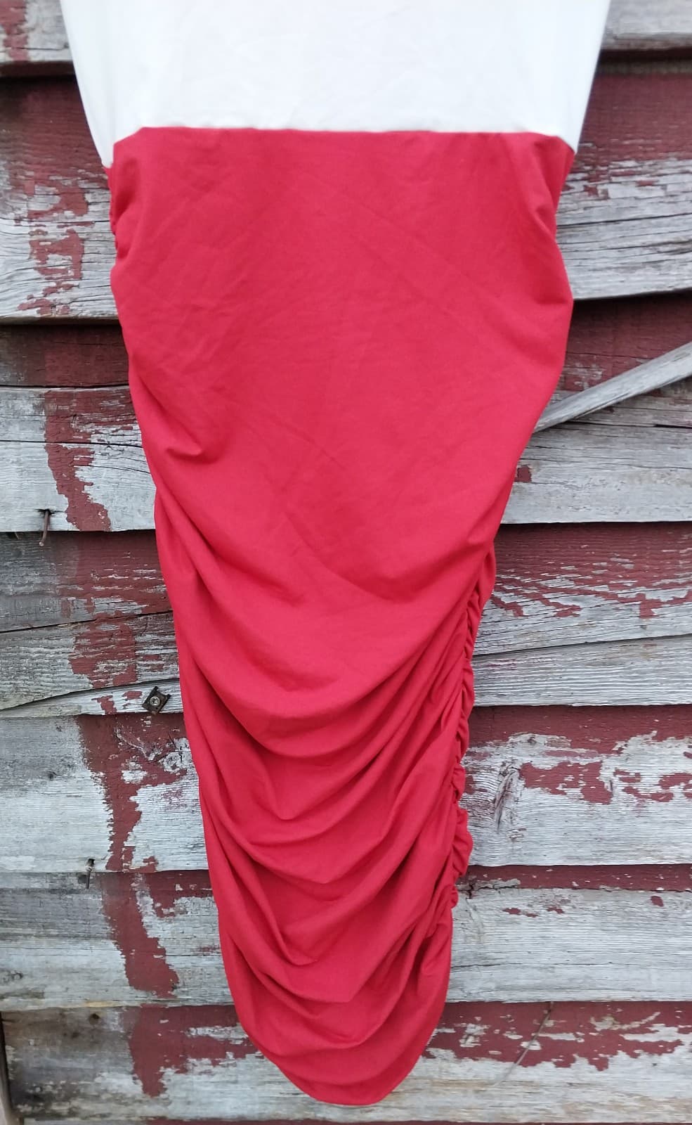 Shein Red & White Mesh Ruched Dress. Size Medium - Image 1