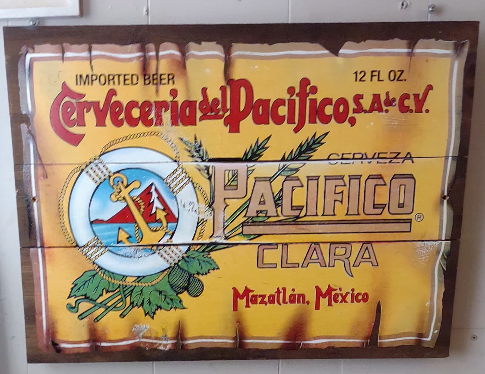 Cerveza Pacifico Clara Beer Wood Sign Mazatlán Mexico 26x19" - Image 1