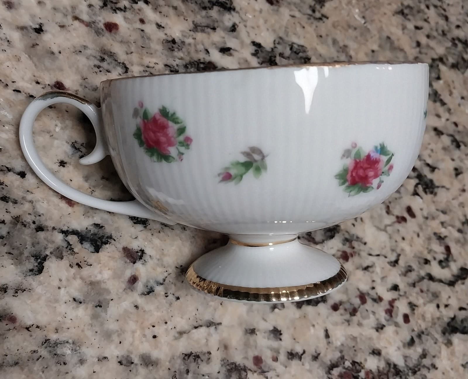 White Tea Cup With Rose Design - Image 1