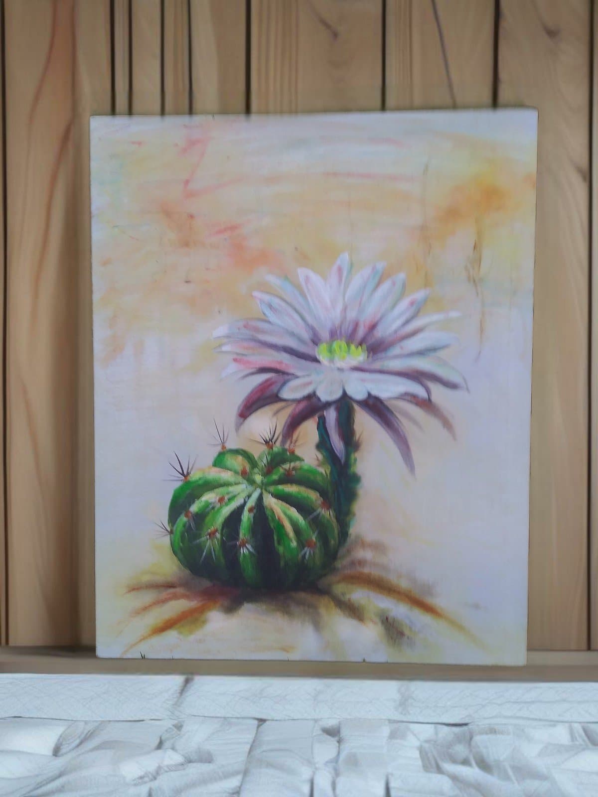 Hand Painted Cactus Oil Wall Picture on Canvas. Home Decor Flower Plants - Image 1