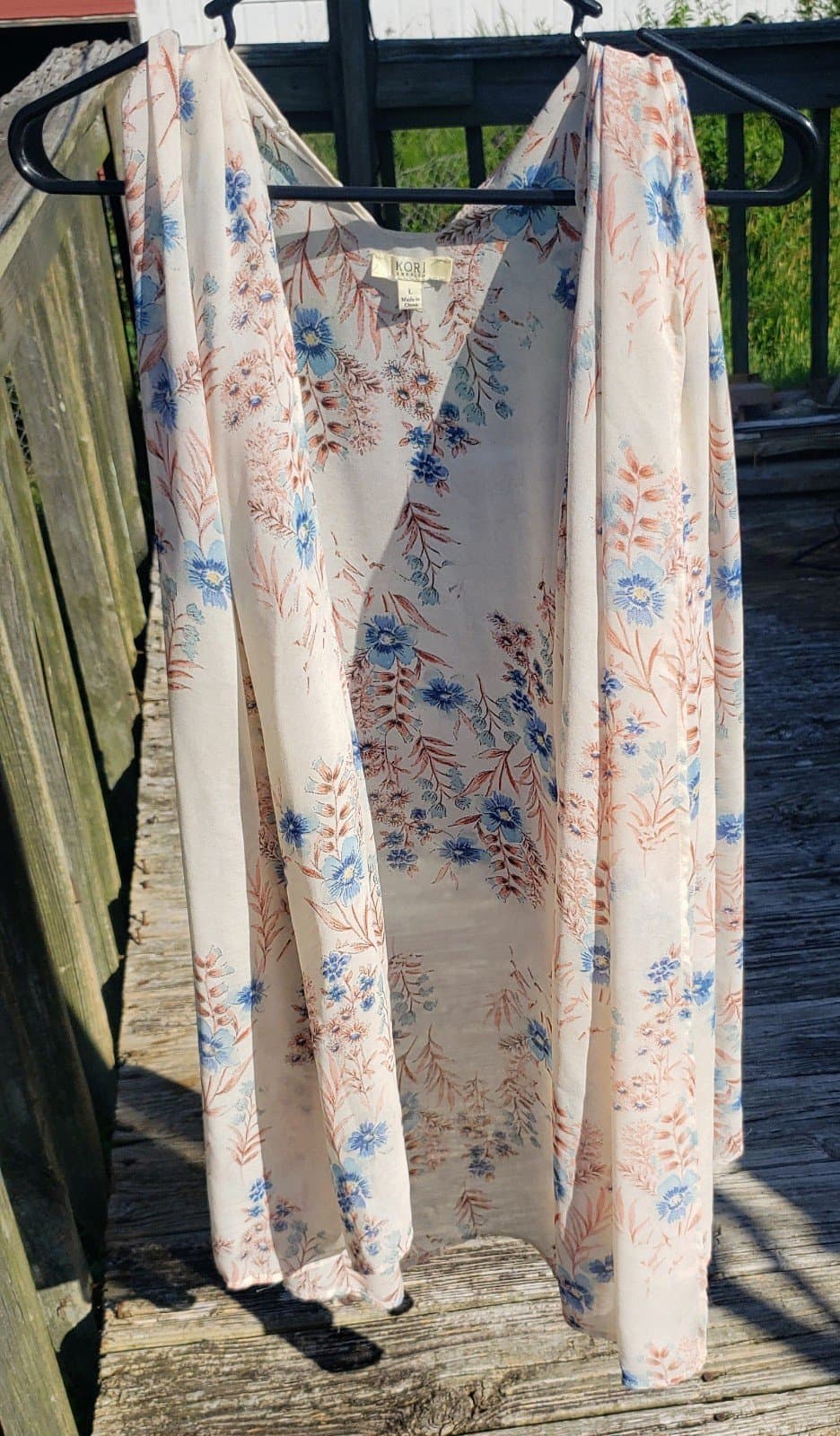 Kori Womens Pink Floral Kimono Maxi Open Front Dress Cover Up Top - Image 1