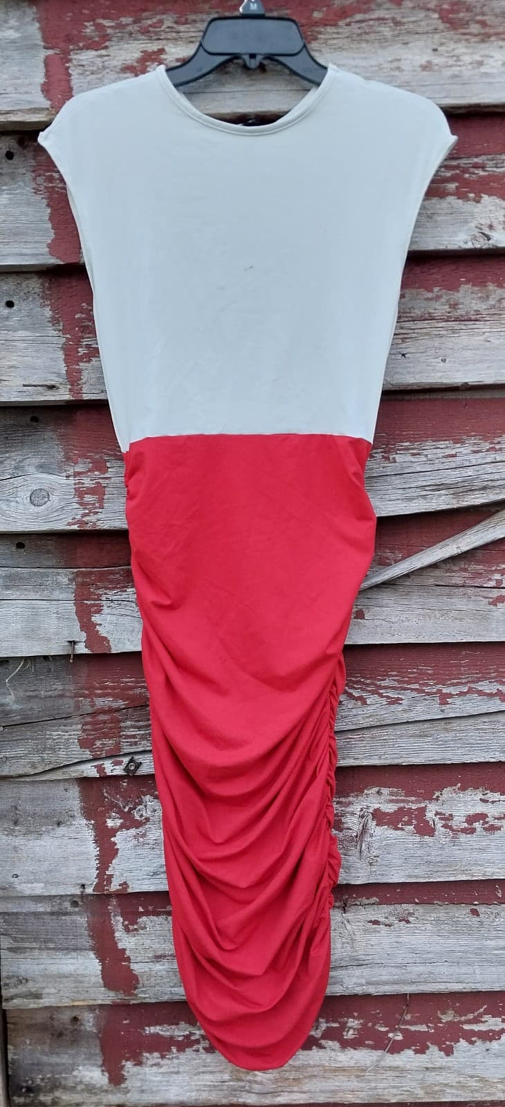 Shein Red & White Mesh Ruched Dress. Size Medium - Thumbnail 2