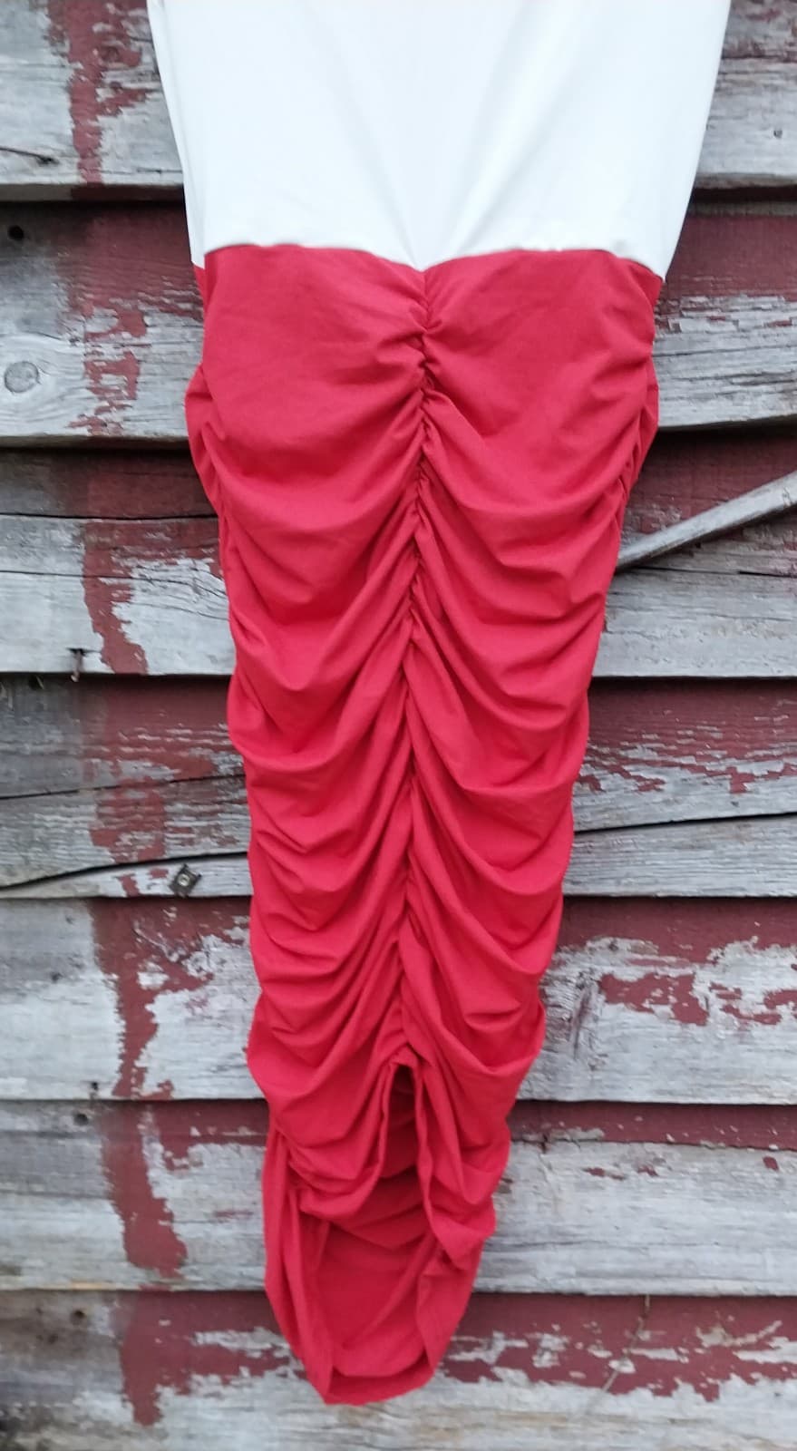 Shein Red & White Mesh Ruched Dress. Size Medium - Thumbnail 3