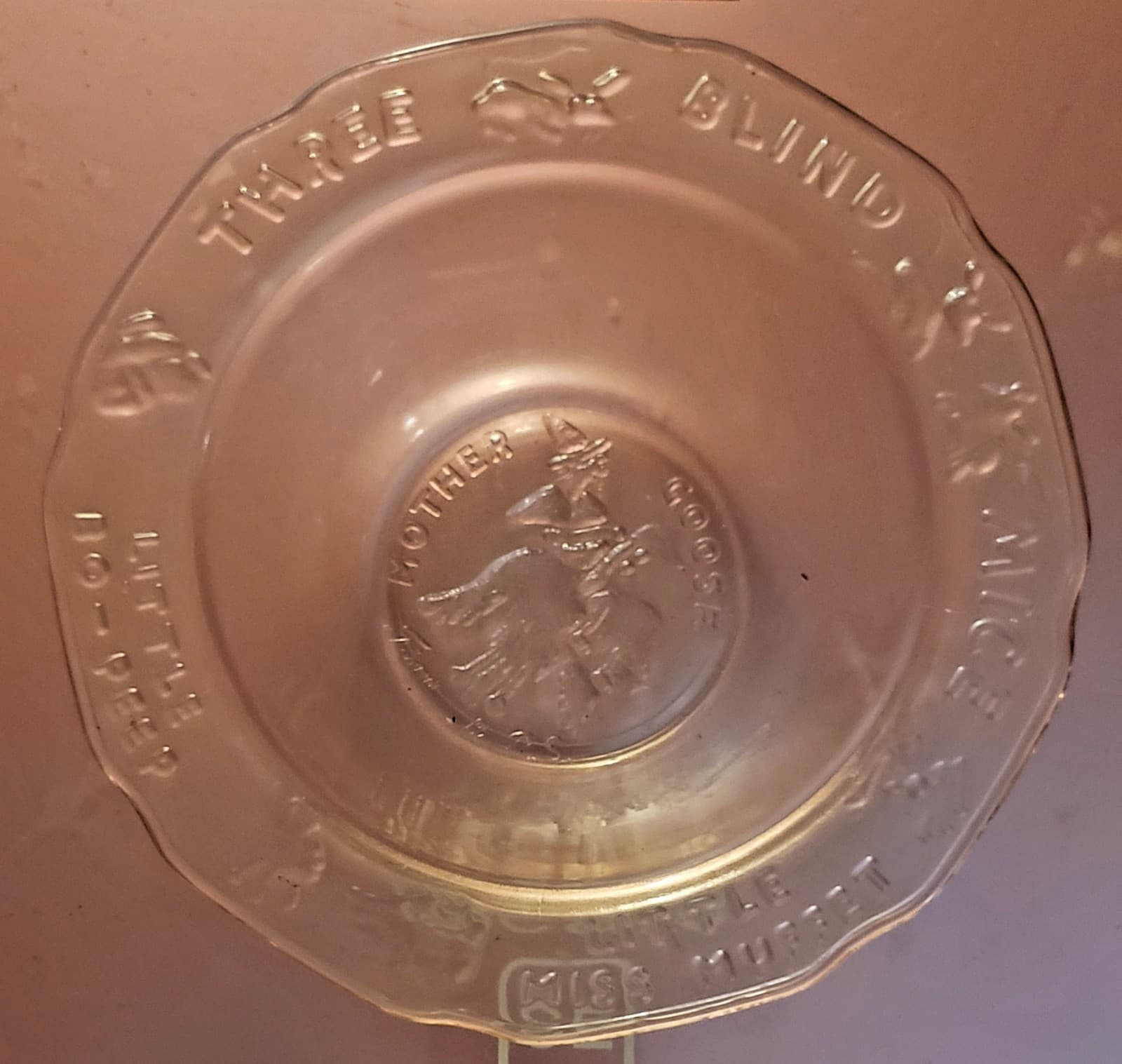 Vintage Pink Little Miss Muffet Three Blind Mice Mother Goose 6” Bowl - Image 1