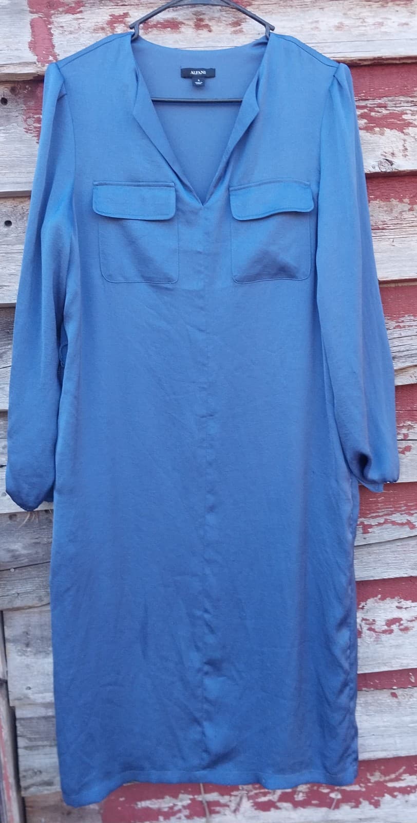 Alfani Satin Utility Shirtdress Mineral Blue Small - Thumbnail 2