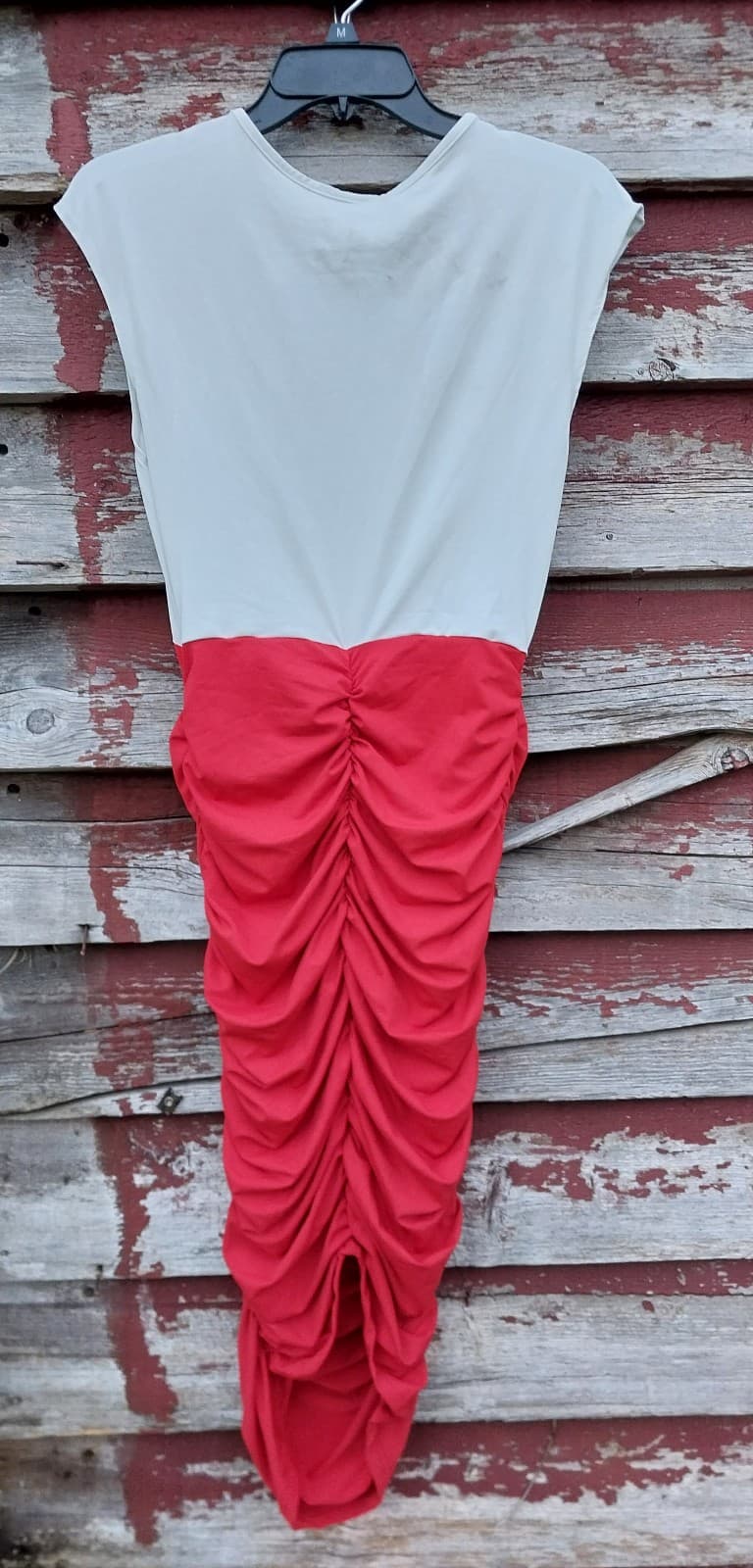 Shein Red & White Mesh Ruched Dress. Size Medium - Thumbnail 4