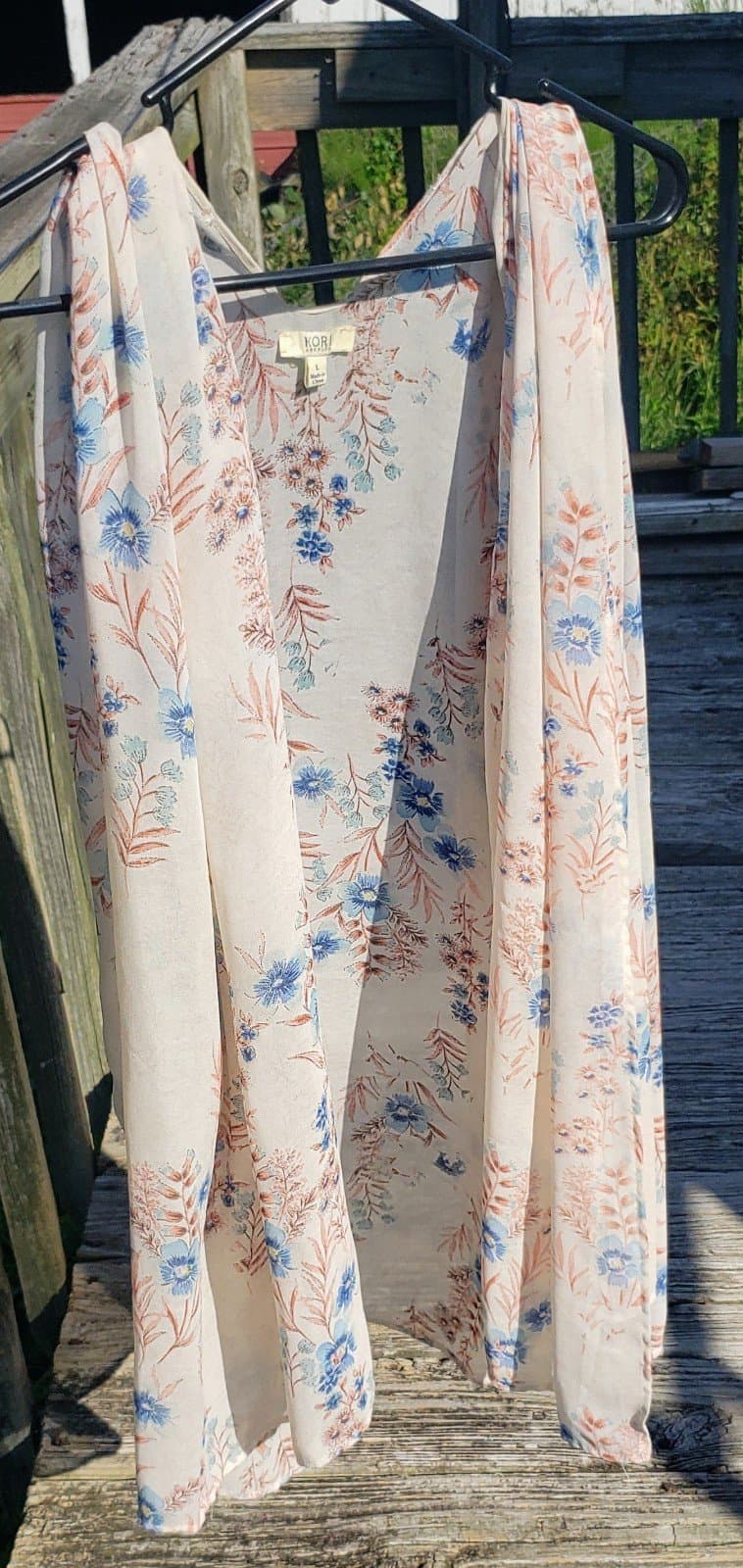 Kori Womens Pink Floral Kimono Maxi Open Front Dress Cover Up Top - Thumbnail 2