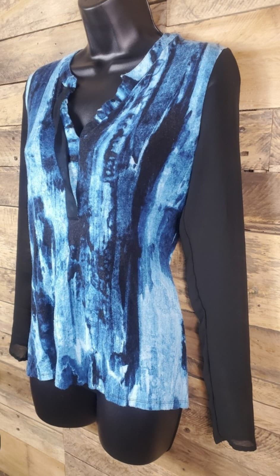 Simply Vera Blue Small Nylon - Polyester Long Sleeve Blouse - Image 1