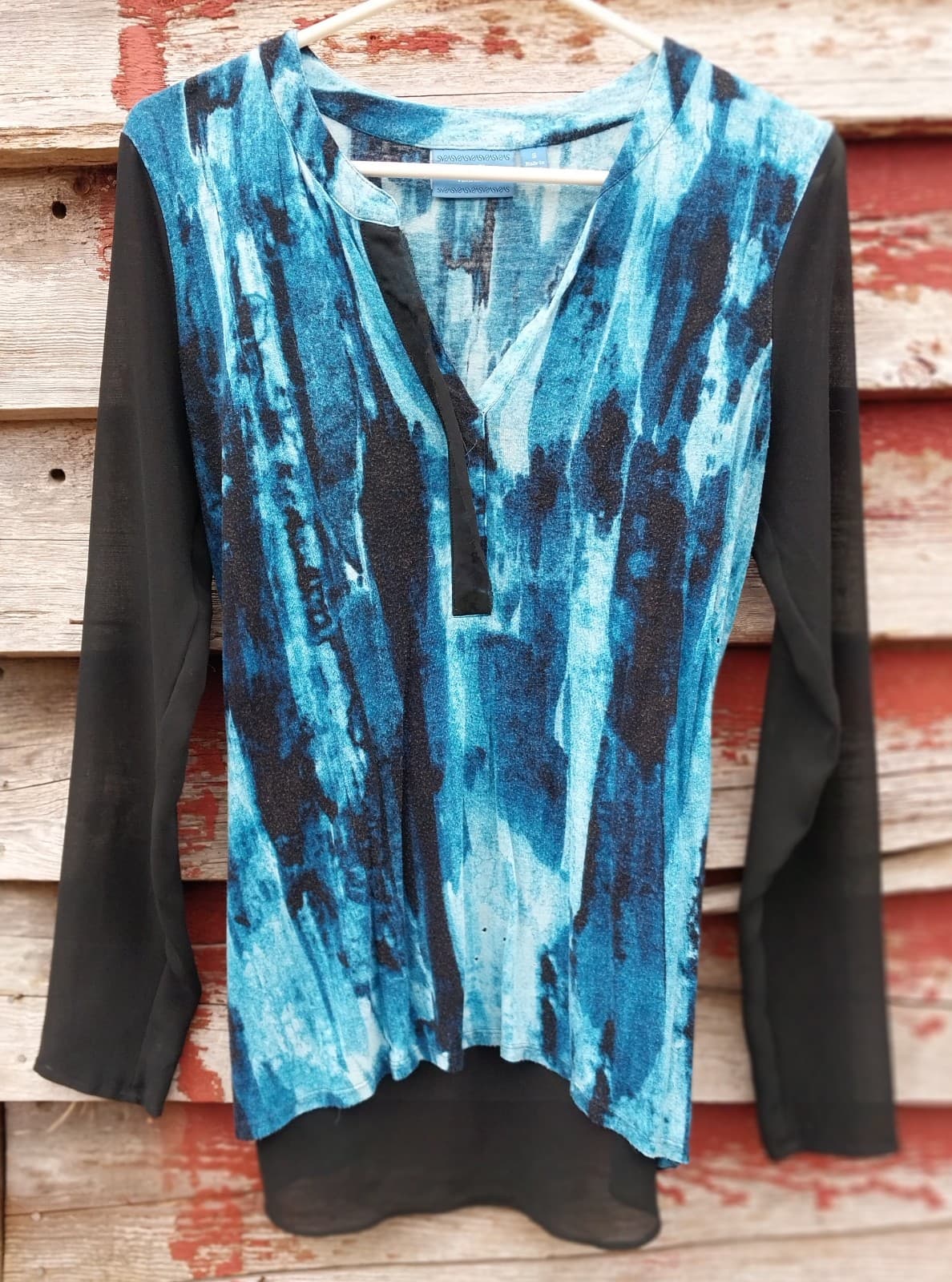 Simply Vera Blue Small Nylon - Polyester Long Sleeve Blouse - Thumbnail 3