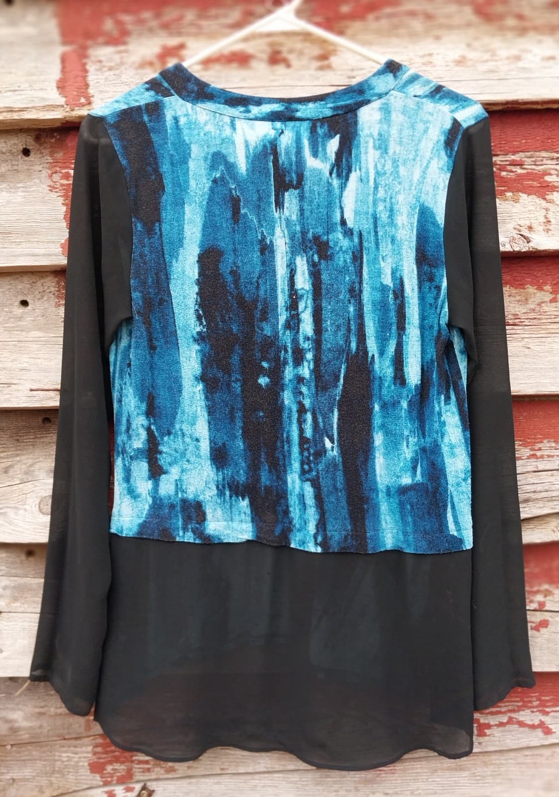 Simply Vera Blue Small Nylon - Polyester Long Sleeve Blouse - Thumbnail 4