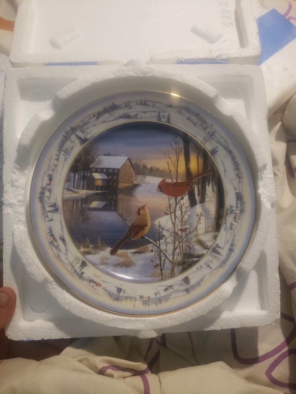 Pinegrove's Winter Cardinals Plate - "Daybreak In Pinegrove" -Bradford Exchange - Image 1