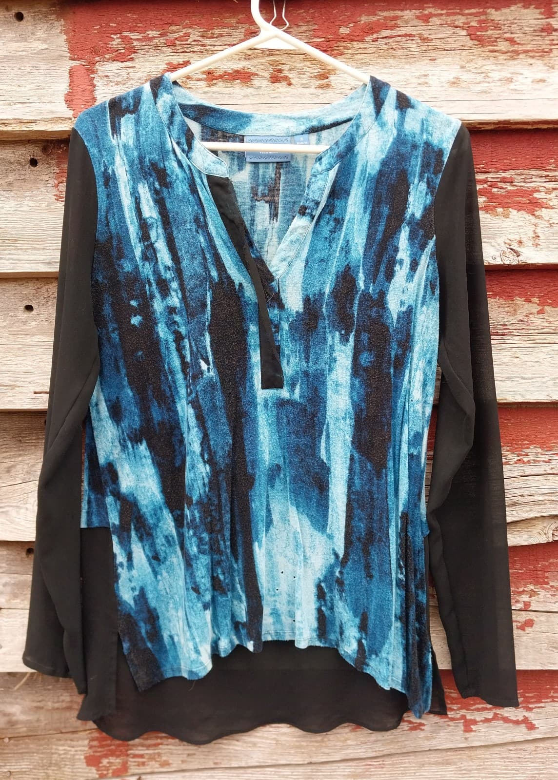 Simply Vera Blue Small Nylon - Polyester Long Sleeve Blouse - Thumbnail 2