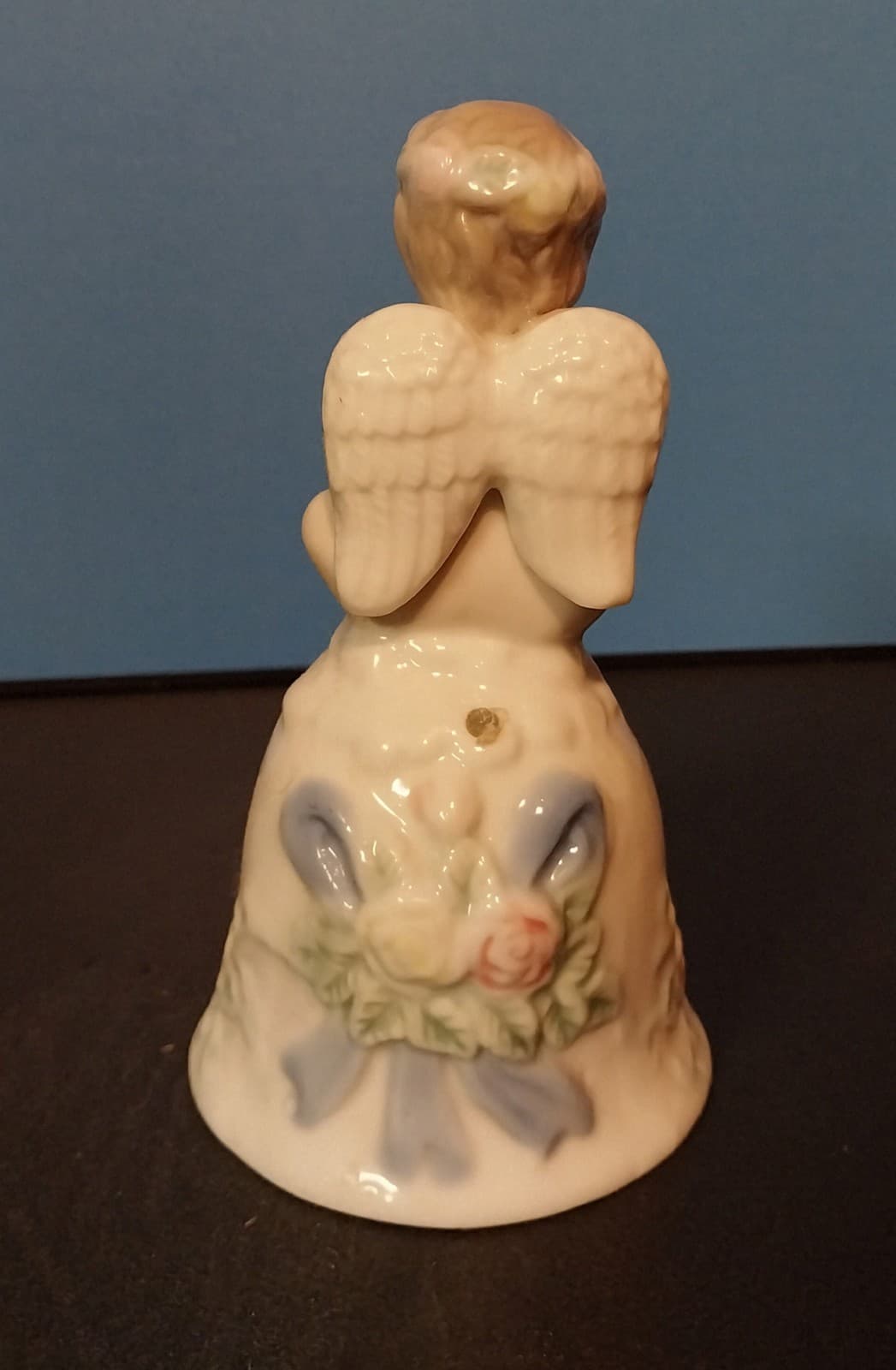 Angel Baby Cherub Bell Vintage 5" White Cream Blue Ceramic - Thumbnail 2