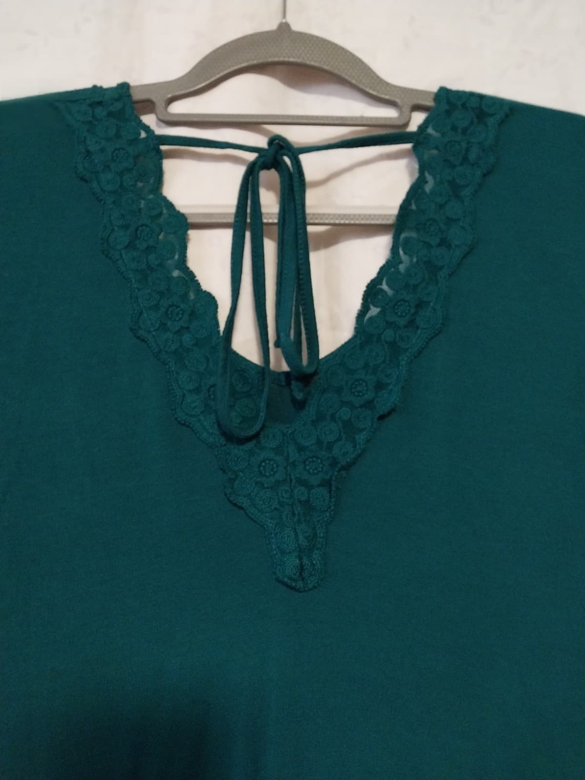 Vintage Faded Glory Women's Teal Green Back Tie Lace Neck Blouse - Thumbnail 4
