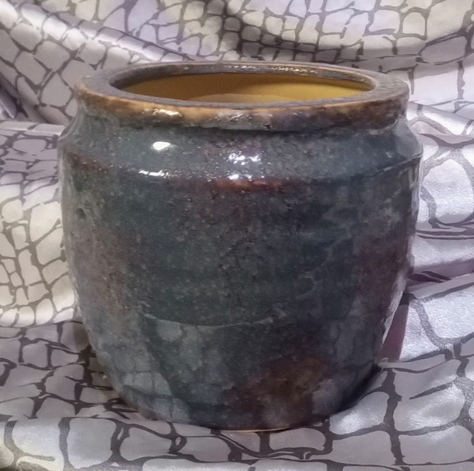 Blue and Brown Flower Pot. Diameter is 6" and 5.5" Tall - Thumbnail 3