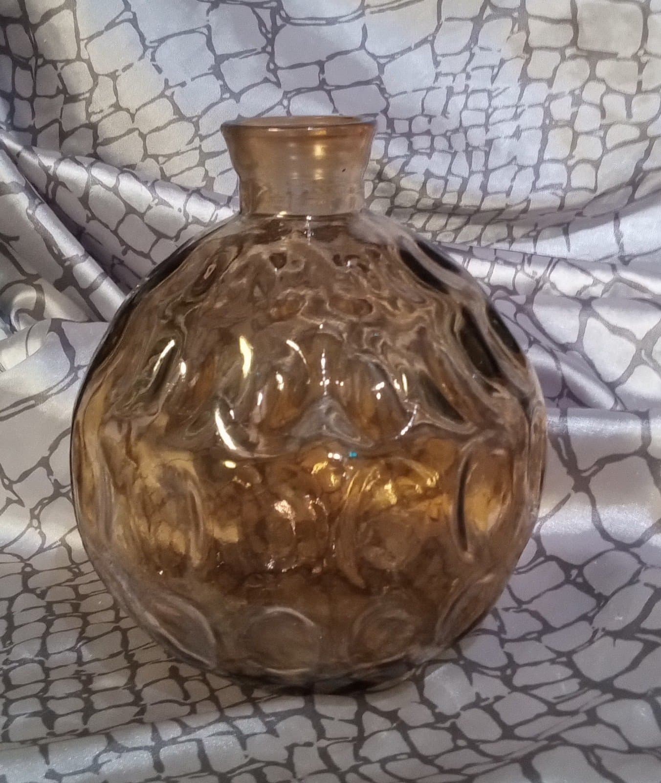 Vintage Round Glass Thumbprint Vase Vintage Bubble Glass Vase Amber Bubble Ball - Image 1