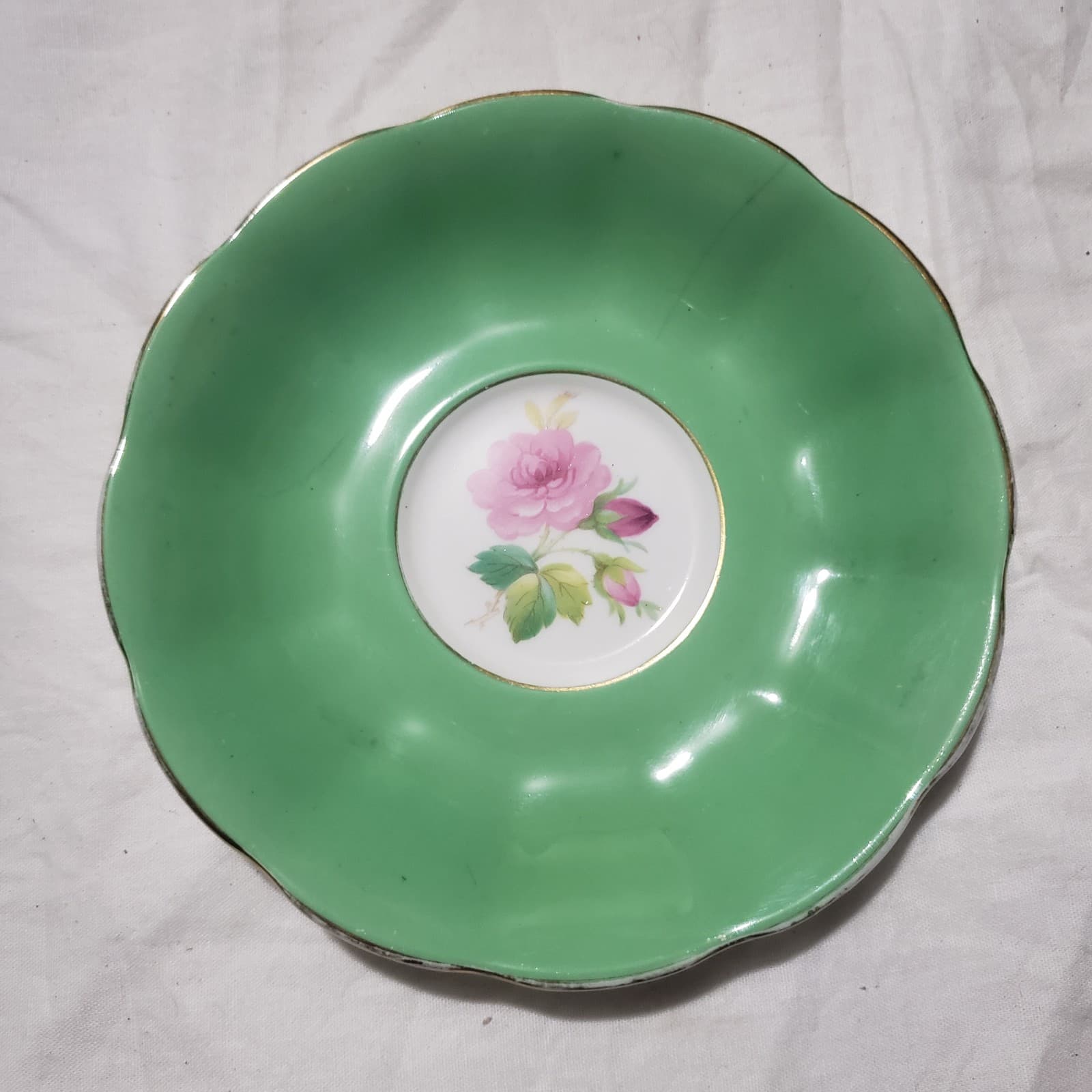 Vintage Adderley ENGLAND Fine Bone China 1940s Green Saucer. Rare Find. - Image 1