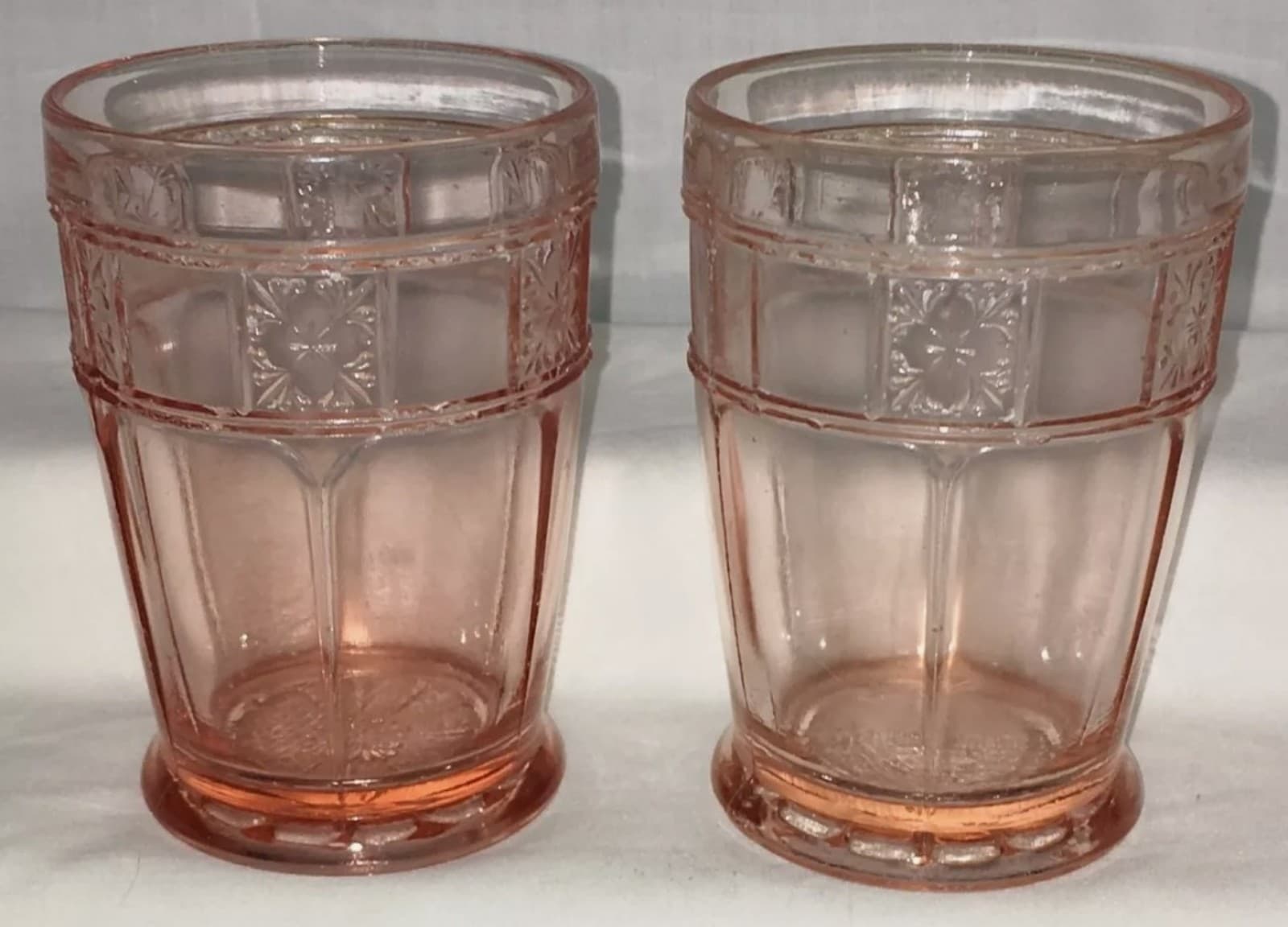 2 Jeannette DORIC PINK *4"- 10 oz FOOTED WATER TUMBLERS* - Image 1