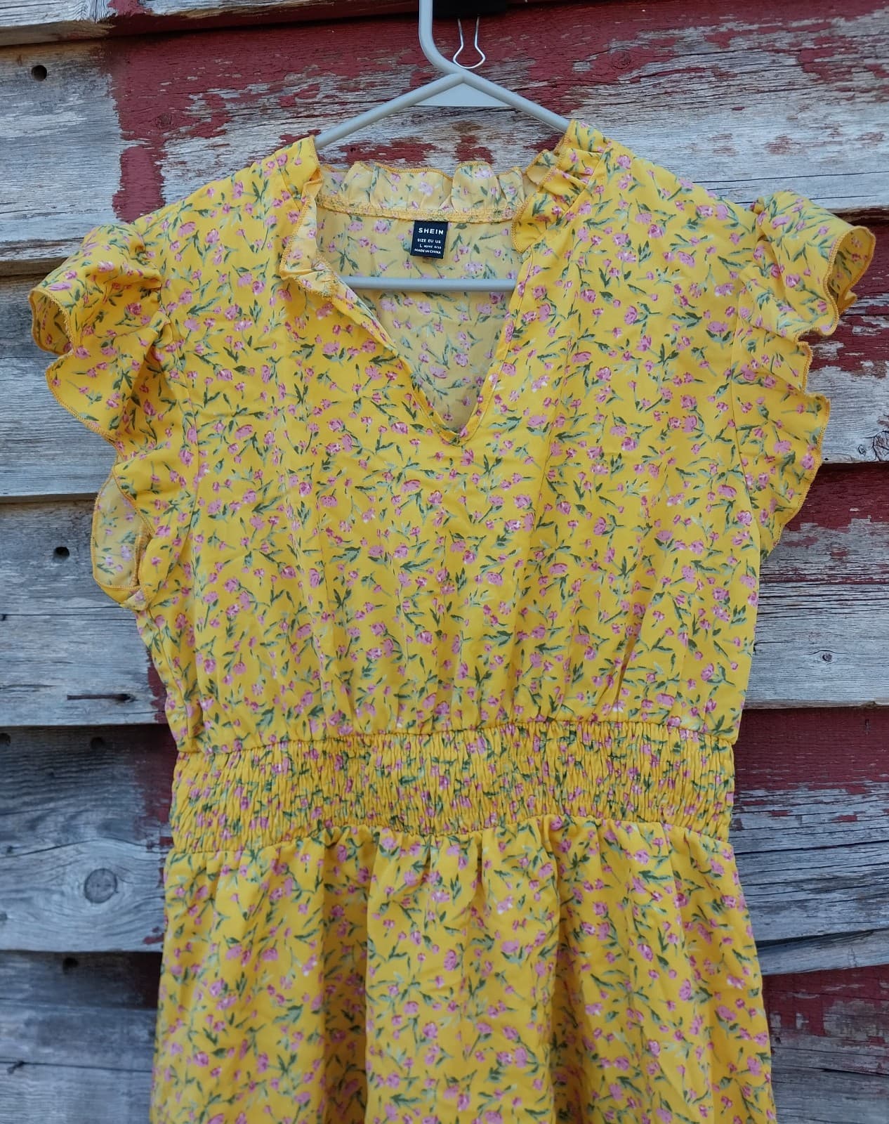 SheIn Women's Ditsy Floral Yellow Short Sleeve Summer Dress. Size Large - Thumbnail 2