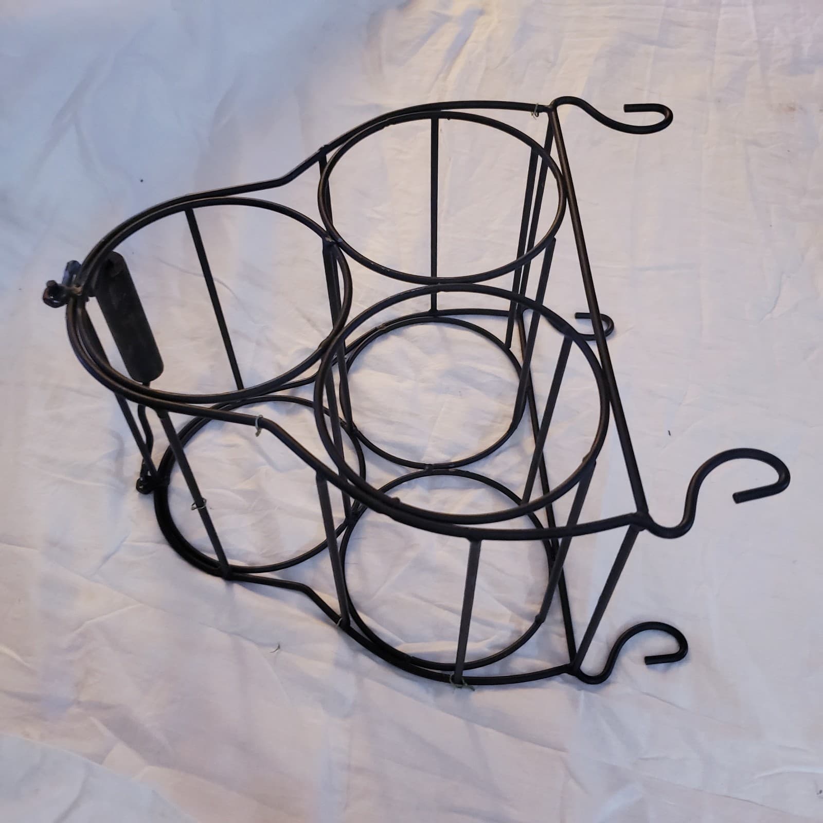 Table Top Black Wrought Iron 3 Bottle Wine Rack With Handle. - Thumbnail 2