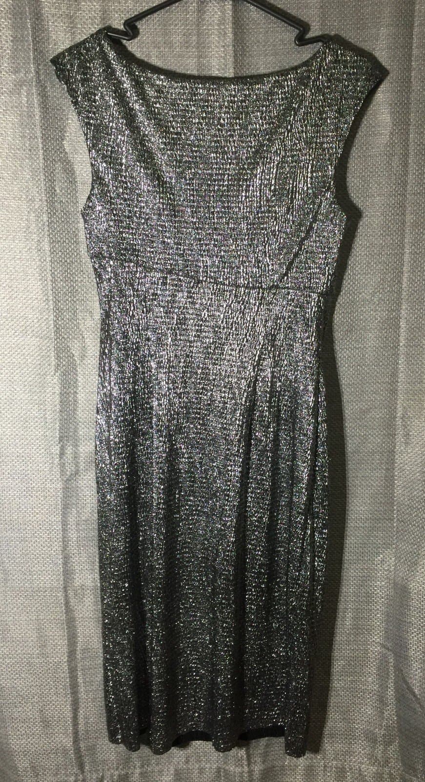 Connected Apparel Lisa Sliver Shimmer Sleeveless Faux Wrap Side Ruched Dress - Thumbnail 3
