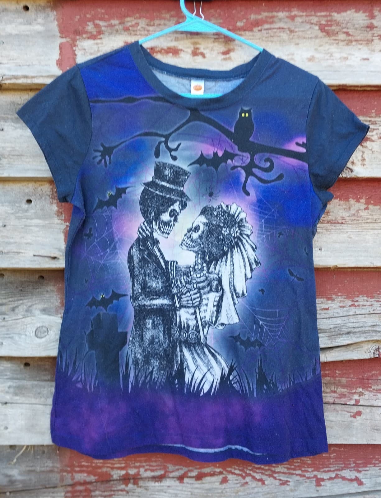 Halloween Bride & Groom Skeleton Couple Full Moon & Graveyard Shirt. Youth XXL - Image 1
