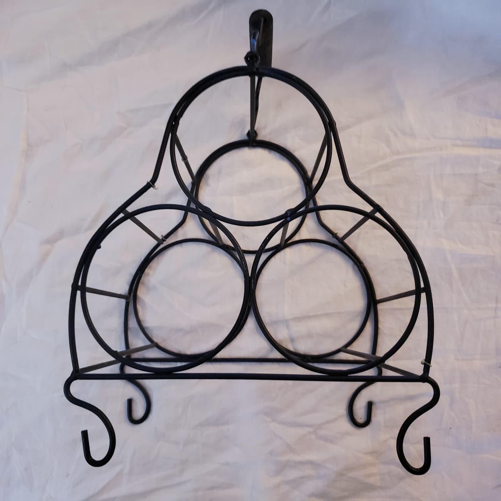Table Top Black Wrought Iron 3 Bottle Wine Rack With Handle. - Image 1