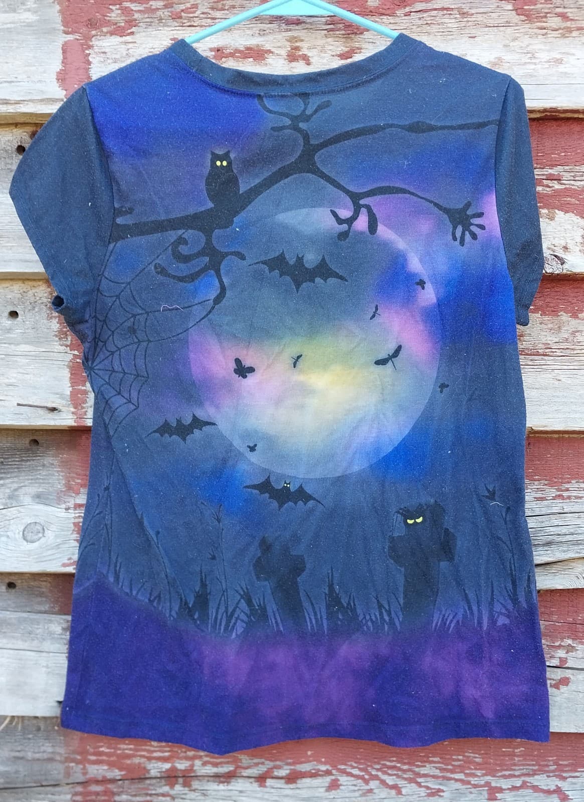 Halloween Bride & Groom Skeleton Couple Full Moon & Graveyard Shirt. Youth XXL - Thumbnail 2