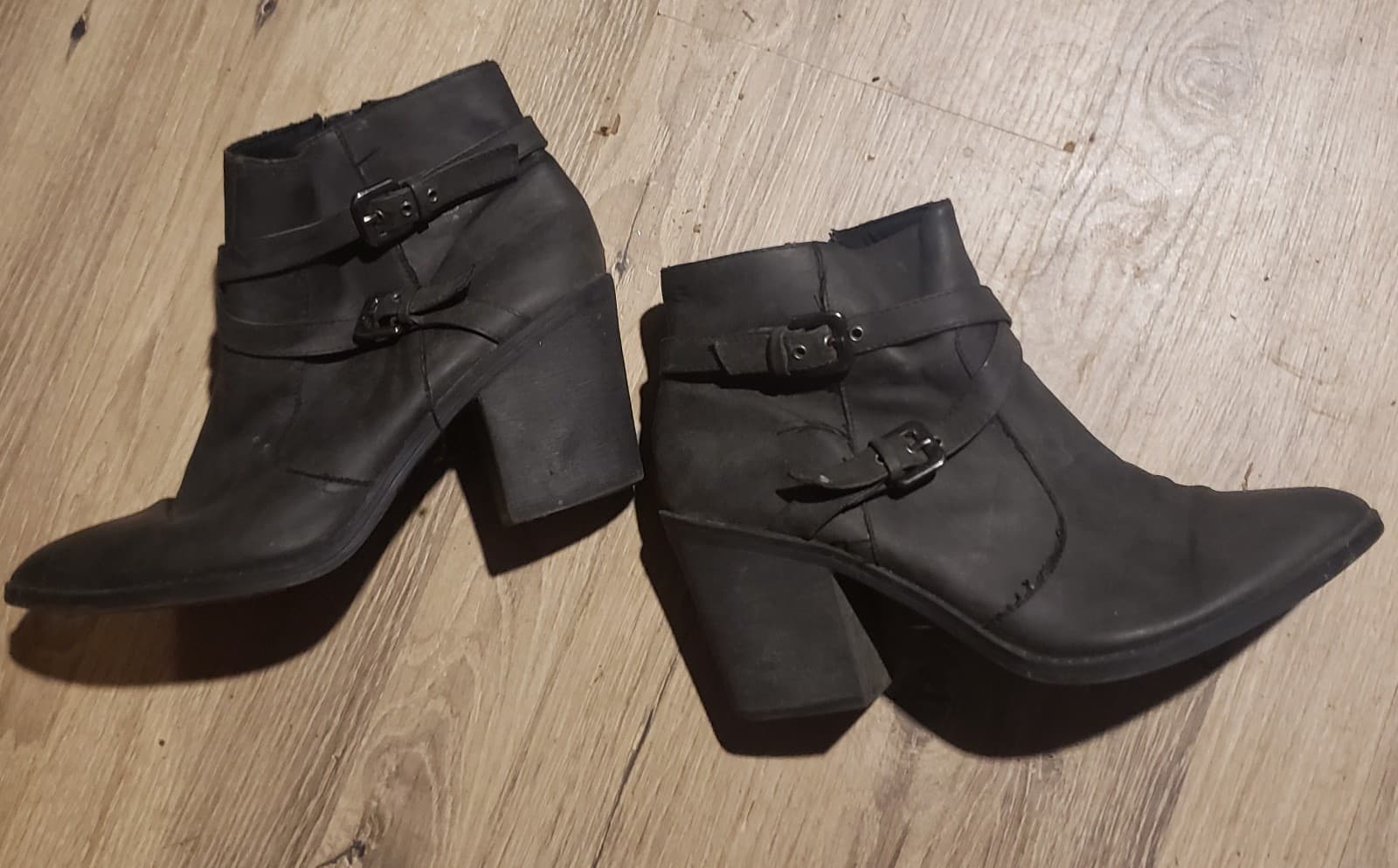 DARK GREY ANKLE BOOTS WITH BUCKLE DECOR AND ZIP CLOSURE WOMEN SIZE 10 - Image 1