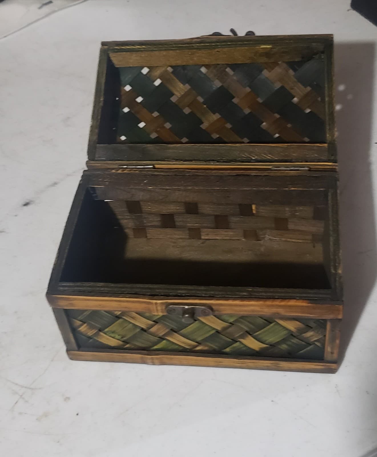 Unique Ratan Wicker Wood Treasure Chest Storage Box With Latch - Thumbnail 3