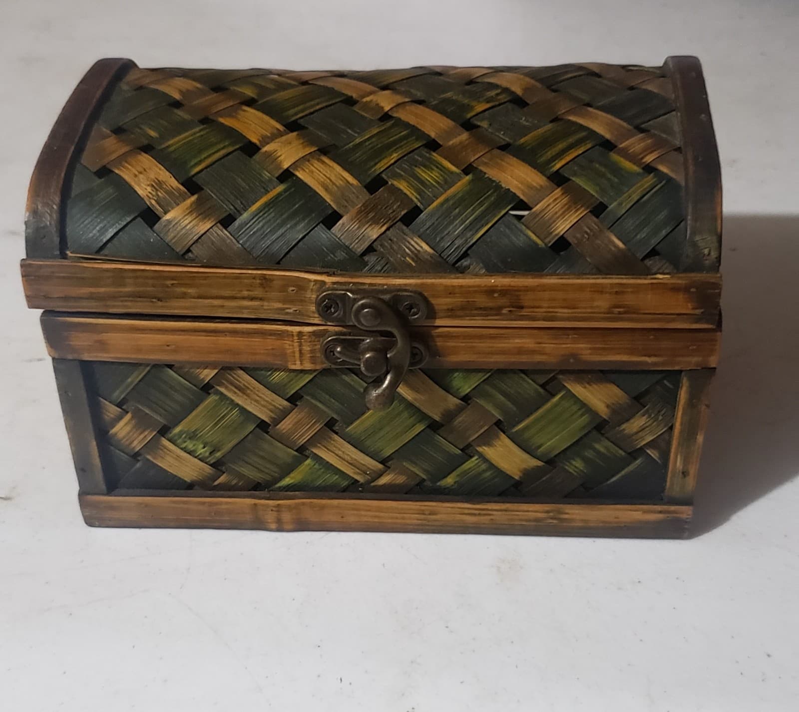 Unique Ratan Wicker Wood Treasure Chest Storage Box With Latch - Image 1