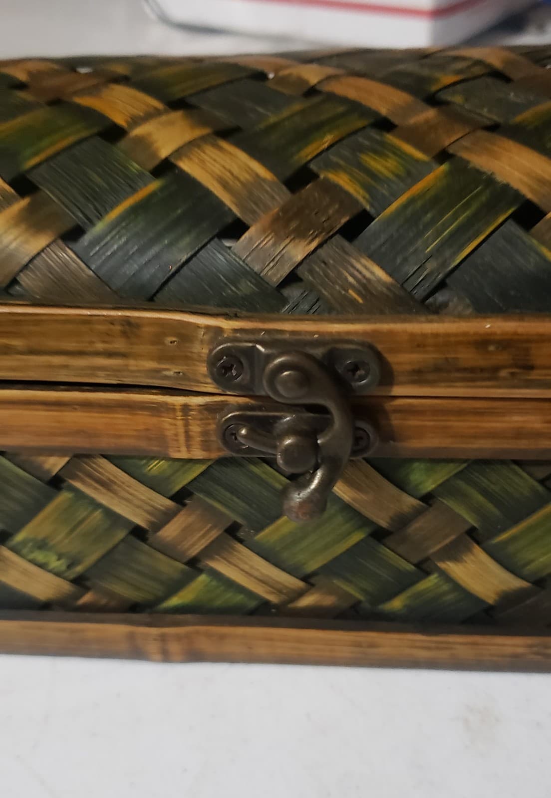 Unique Ratan Wicker Wood Treasure Chest Storage Box With Latch - Thumbnail 2